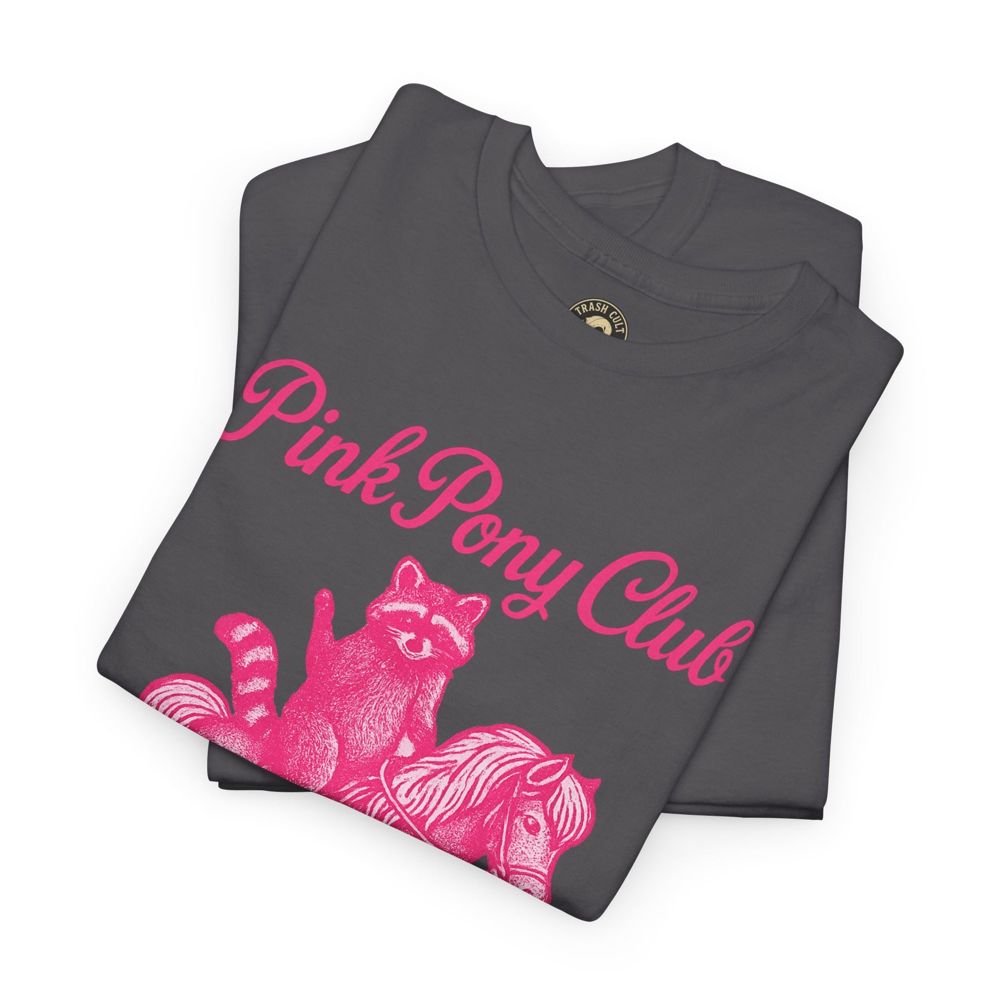 Pink Pony Club Raccoon Riding Pony Shirt – Vintage Hot Pink Halftone Tee by Trash Cult Supply Co