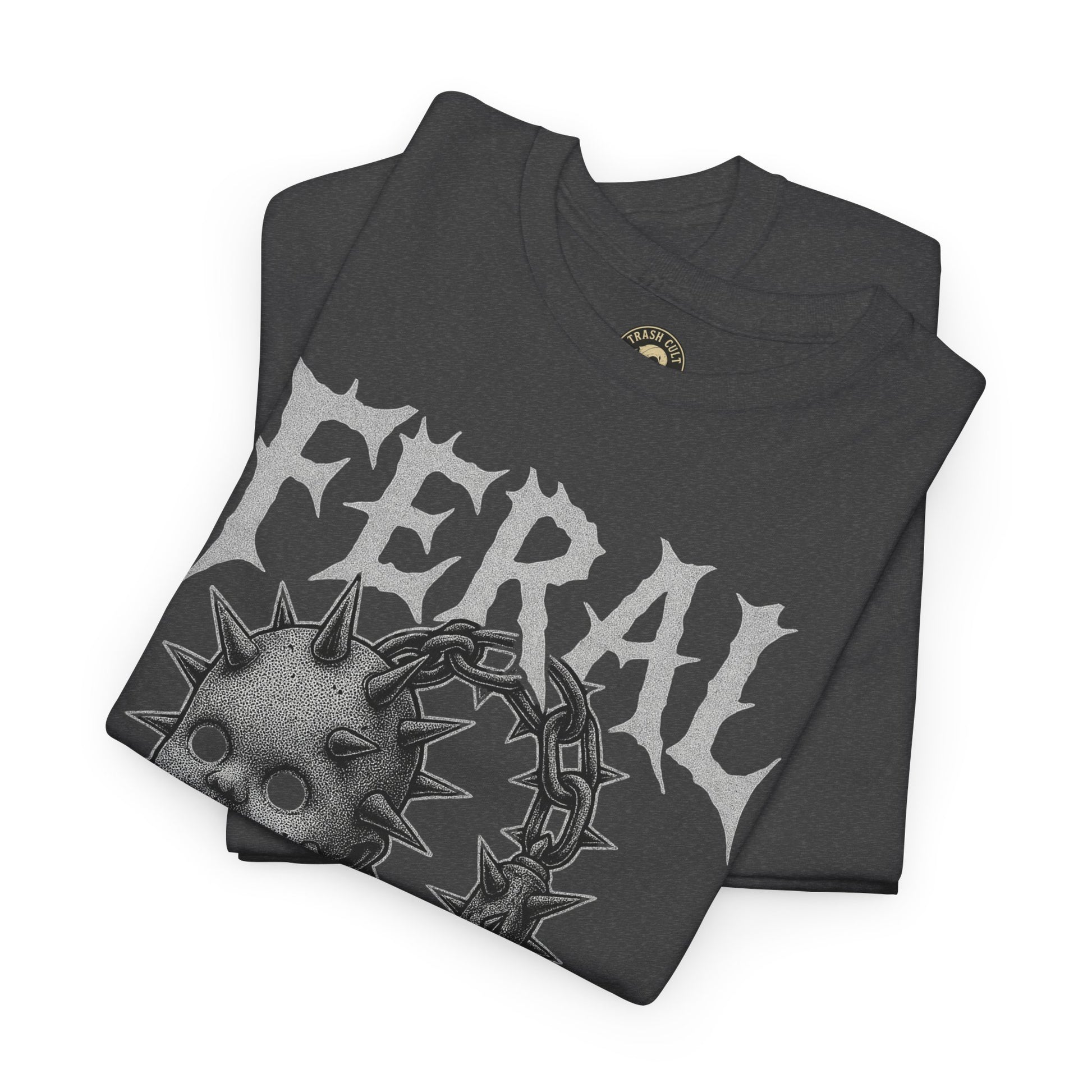 FERAL Spiked Doll Flail Tee – Halftone Gothic Weapon Shirt | Trash Cult Supply Co. | Gildan 5000