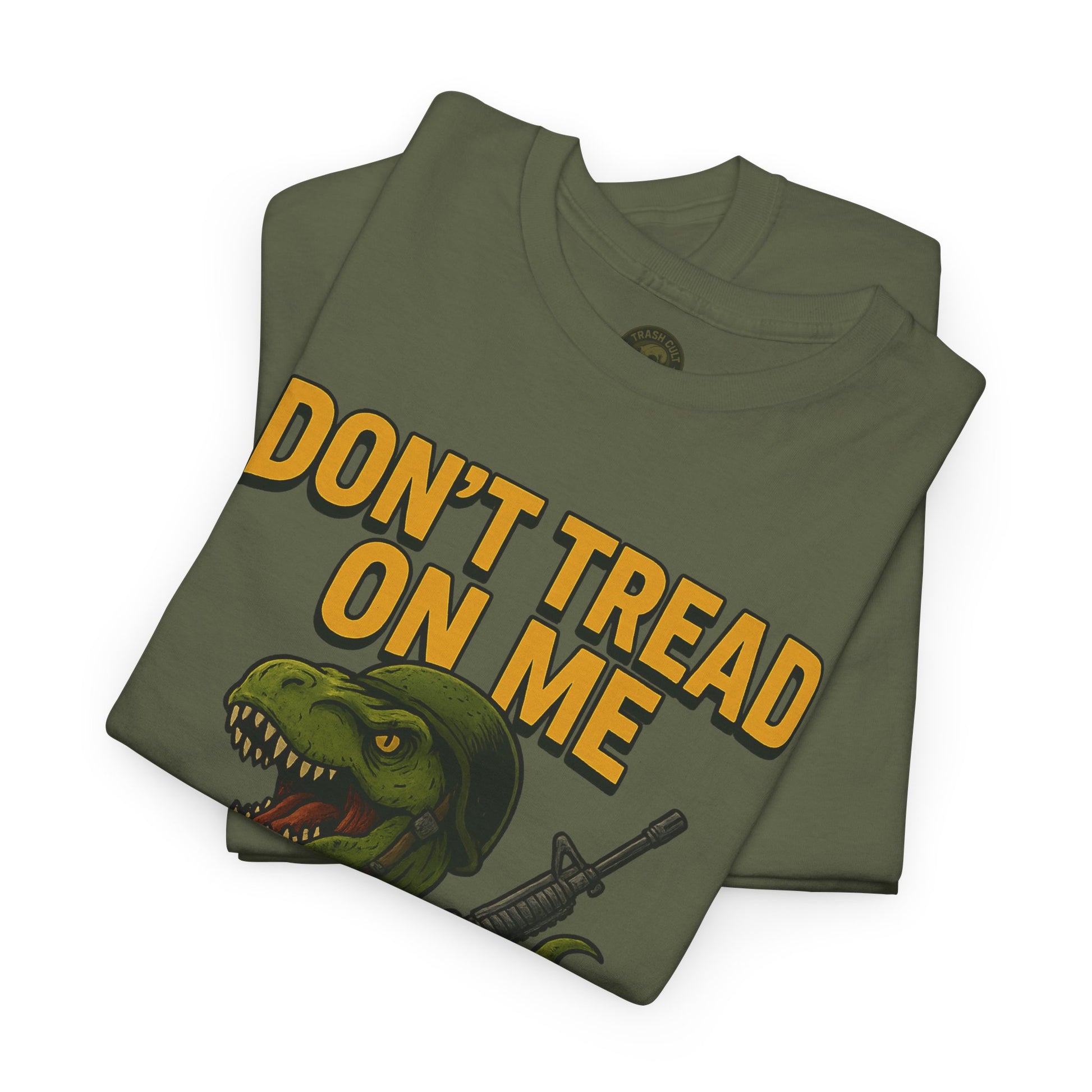 Don’t Tread On Me T-Rex T-Shirt – Liberty or Death Graphic | Trash Cult Supply Co. | Gildan 5000 Heavy Cotton