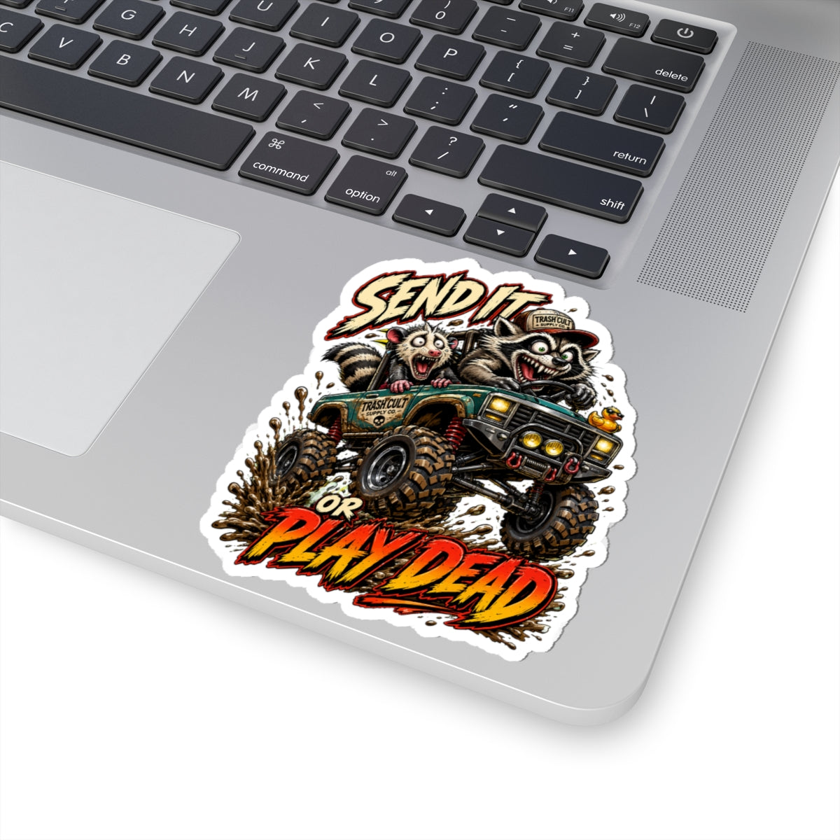 Send It or Play Dead Off-Road Sticker — Tough Raccoon Jeep Mud Racing Decal