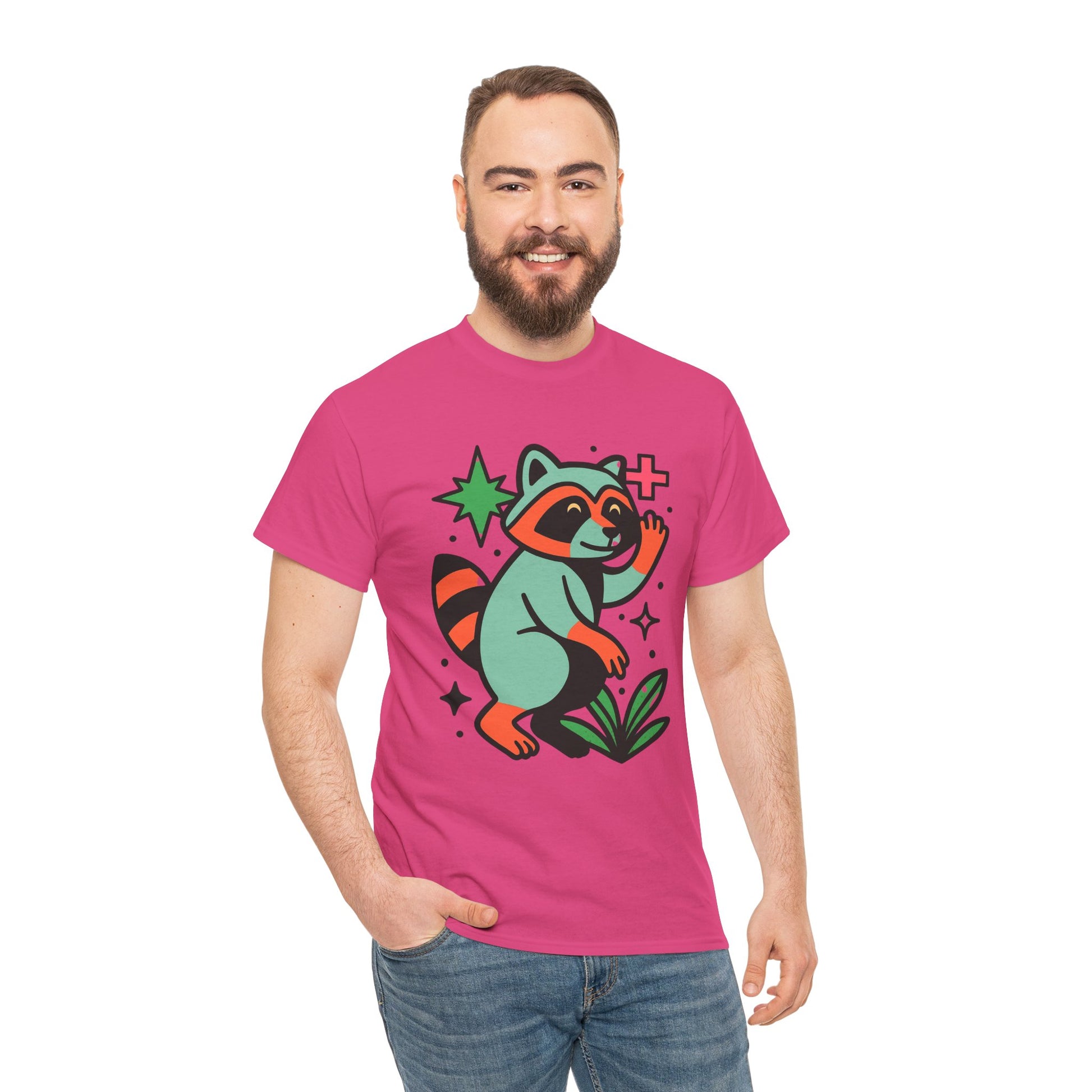 Playful Raccoon Unisex Heavy Cotton Tee | Cute Animal Shirt for Nature Lovers, Graphic Tee, Gift for Kids, Casual Wear, Eco-Friendly