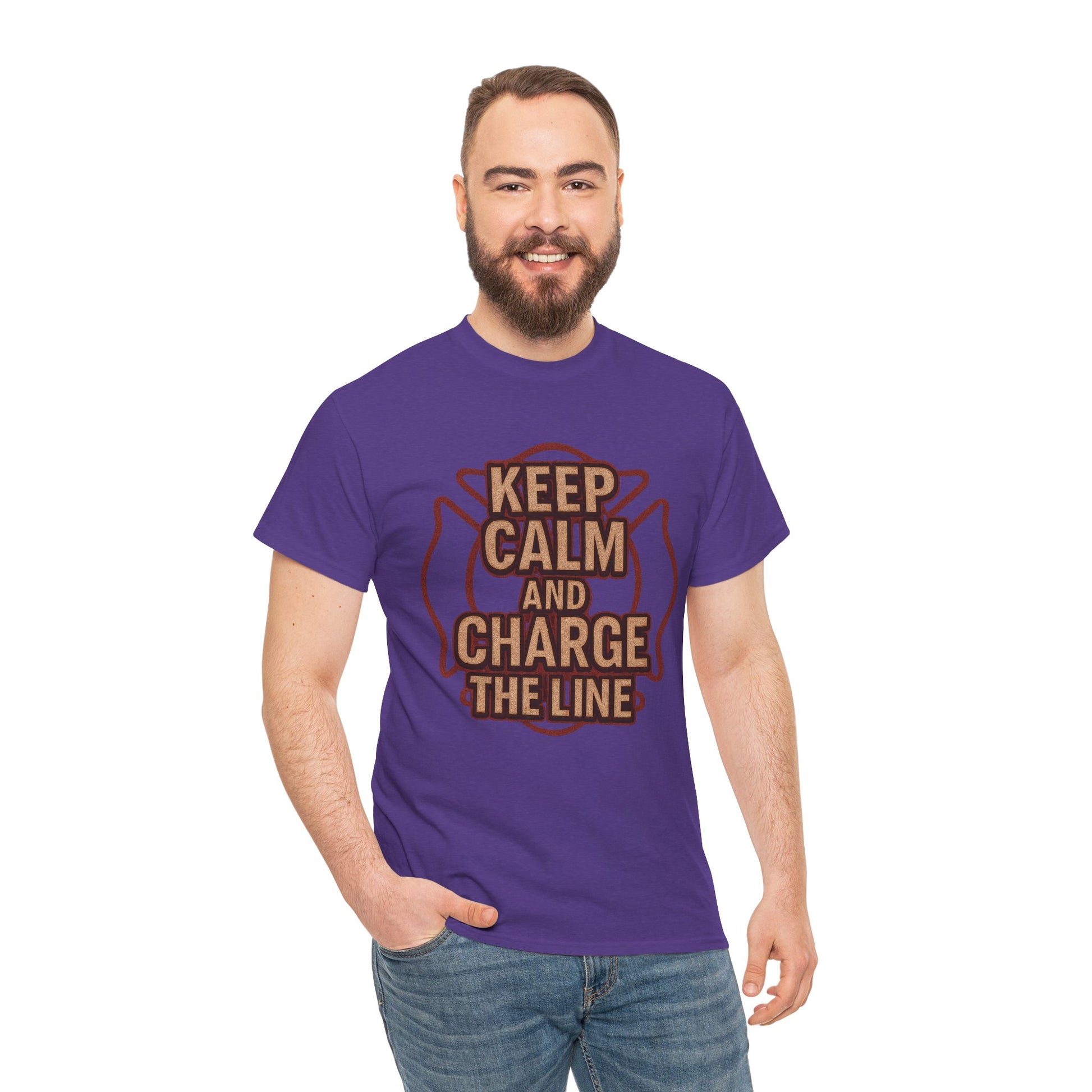 Keep Calm and Charge the Line Firefighter Shirt – Gildan 5000 Tee