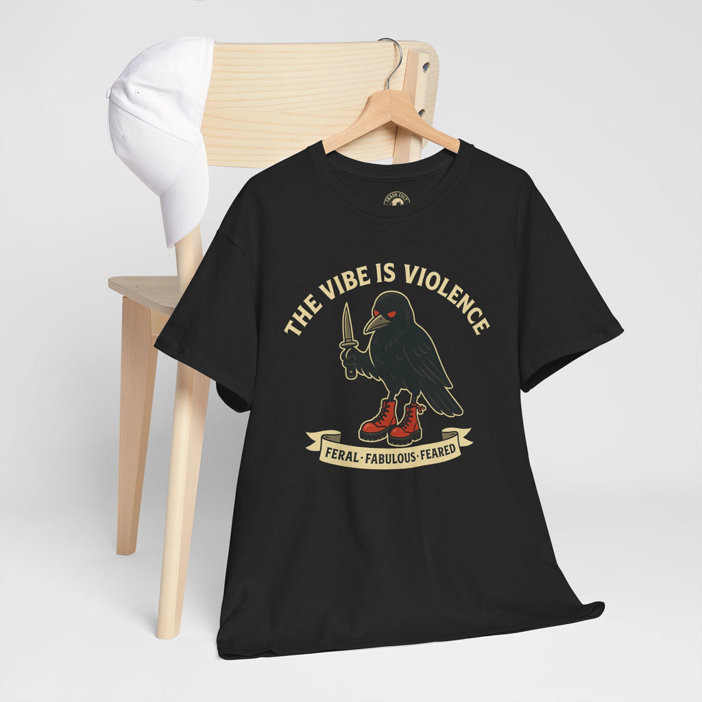 Edgy Graphic Tee: 'The Vibe is Violence' Unisex Heavy Cotton T-Shirt, Casual Wear, Statement Top, Gifts for Friends, Streetwear Fashion