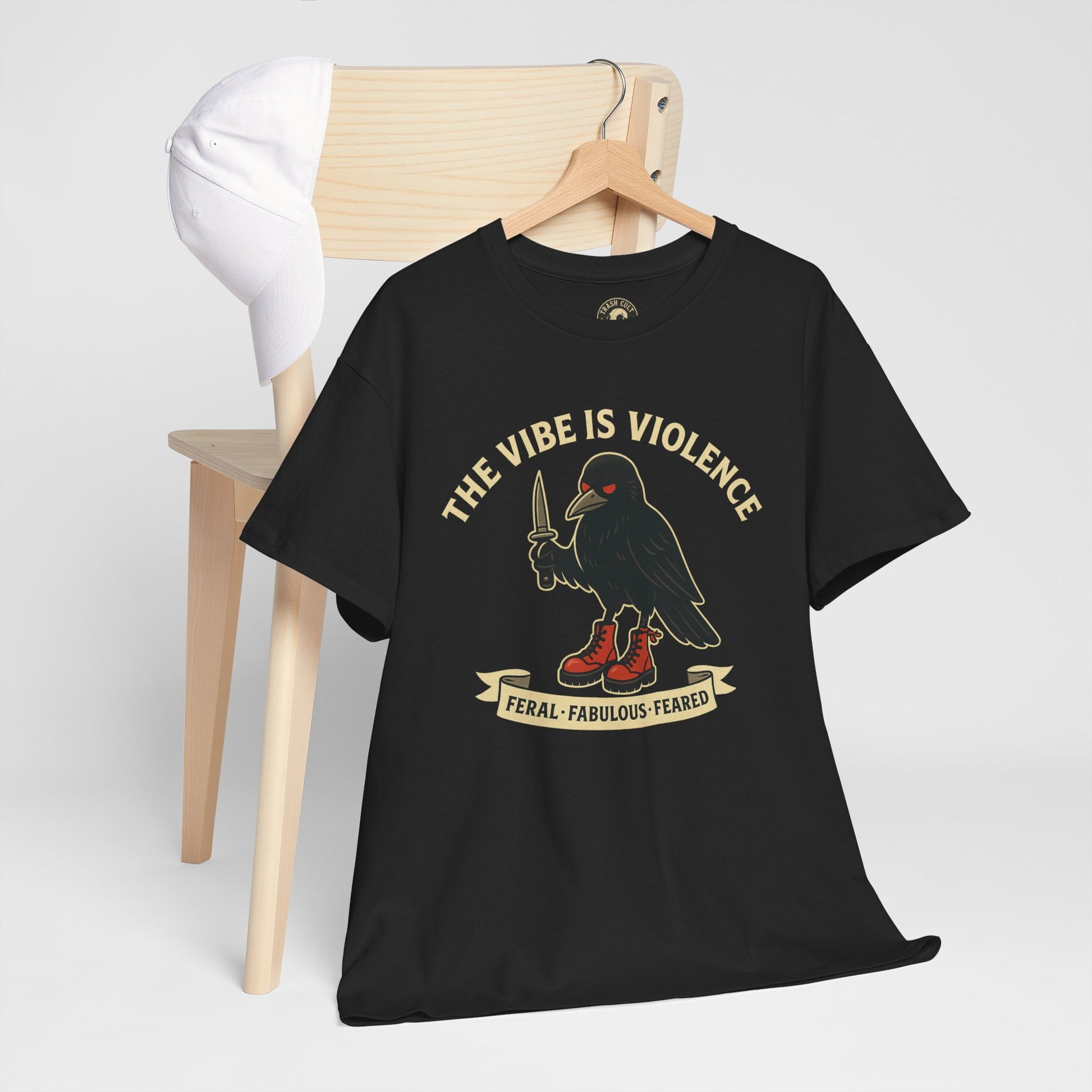 Edgy Graphic Tee: 'The Vibe is Violence' Unisex Heavy Cotton T-Shirt, Casual Wear, Statement Top, Gifts for Friends, Streetwear Fashion