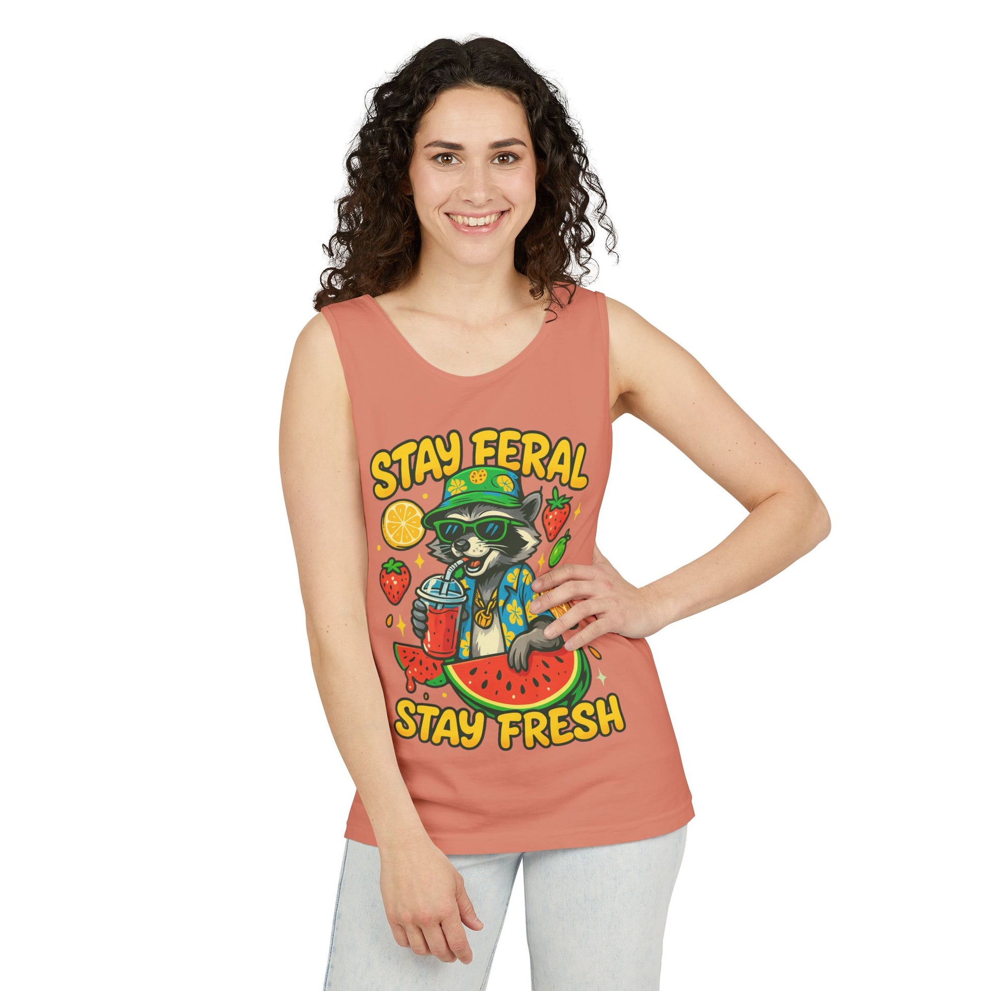 Stay Feral Stay Fresh Tank Top, Summer Apparel, Unisex Graphic Tee, Beachwear, Fun Gift for Animal Lovers