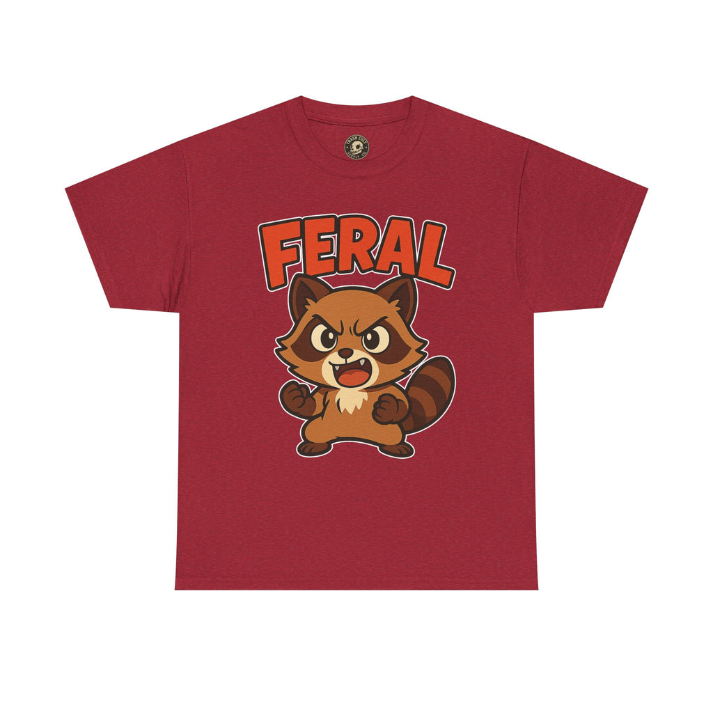 Feral Cartoon Tee - Unisex Heavy Cotton Shirt, Cute Graphic, Animal Lovers Gift, Casual Wear, Fun T-Shirt for Kids & Adults