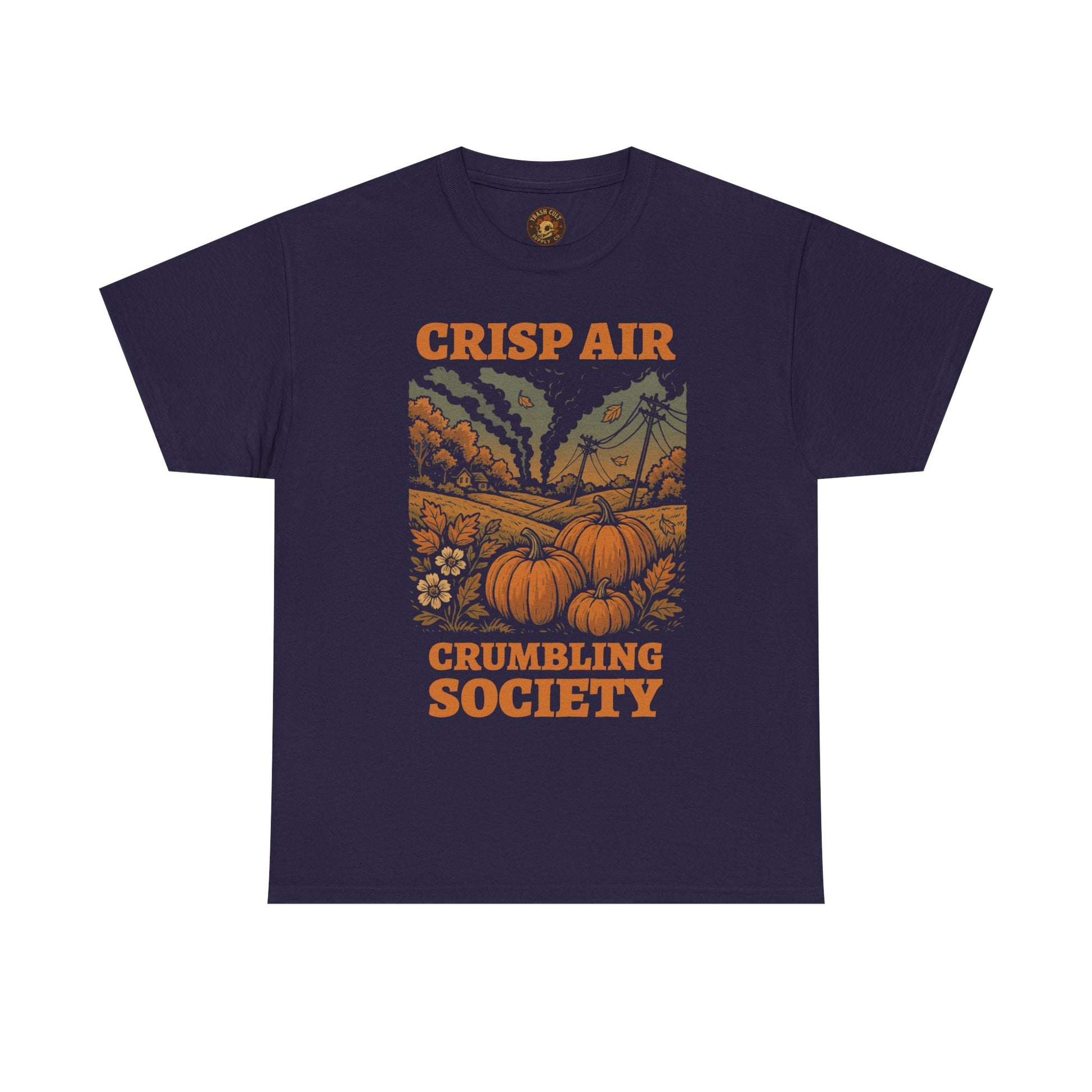 Crisp Air Crumbling Society Shirt – Dystopian Fall Pumpkin Tee – Fall of Humanity Collection – Trash Cult Supply Co.