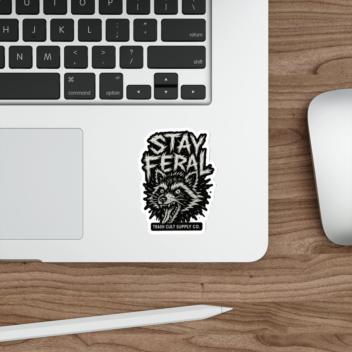 Stay Feral Die-Cut Stickers | Cool Raccoon Graphic Decals for Laptops, Water Bottles, Journals, and Skateboards