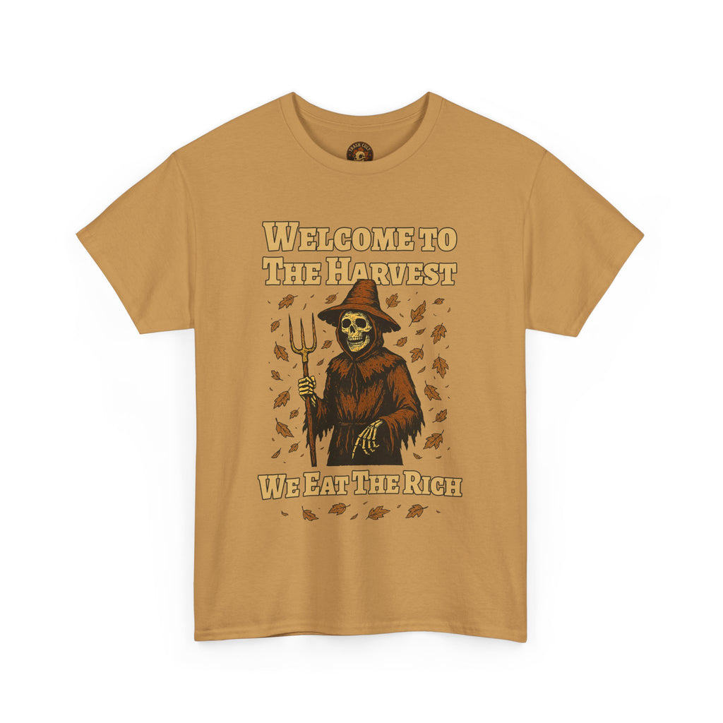 Eat the Rich Shirt – Welcome to the Harvest Skeleton Scarecrow Tee – Fall of Humanity Collection – Trash Cult Supply Co.