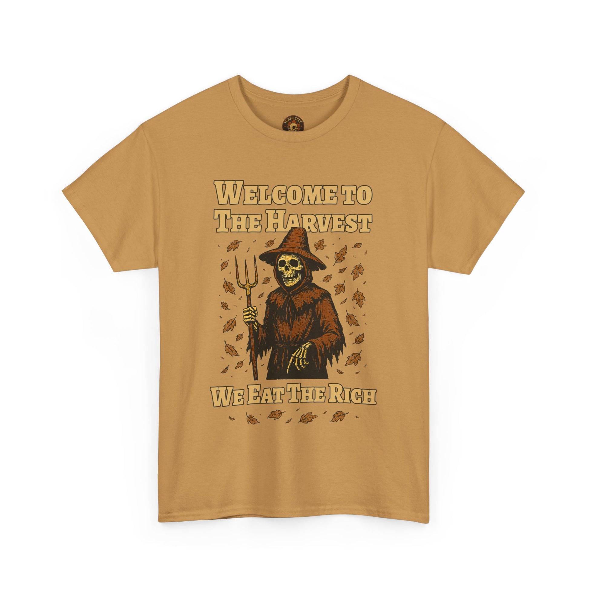 Eat the Rich Shirt – Welcome to the Harvest Skeleton Scarecrow Tee – Fall of Humanity Collection – Trash Cult Supply Co.