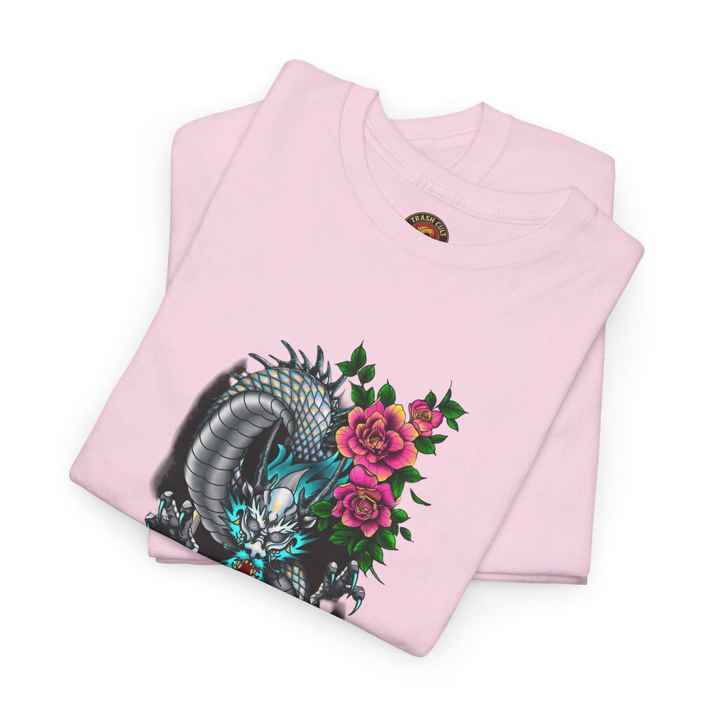 Mythic Dragon & Peonies Tattoo T-Shirt – Lara Davenport x Trash Cult Supply Co. Collab (Gildan 5000)