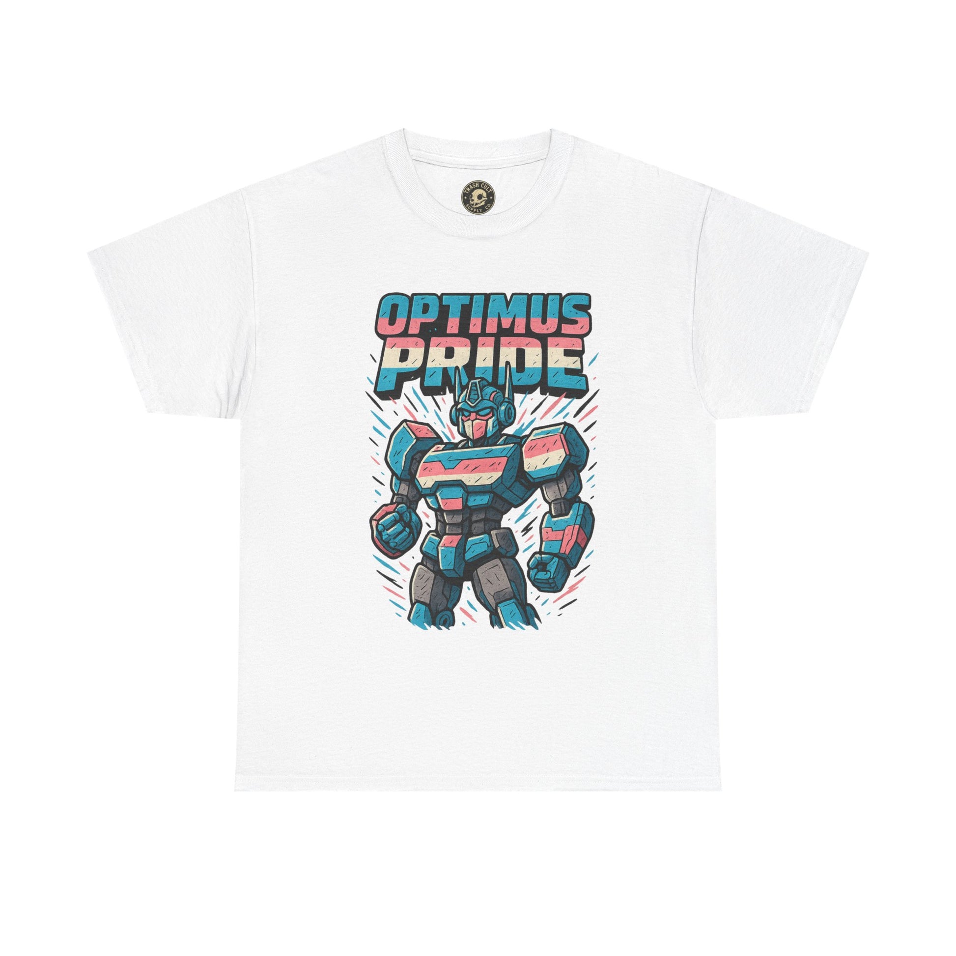 Optimus Pride T-Shirt – Funny Trans Mech LGBTQ+ Graphic Tee | Unisex Heavy Cotton Nerd Pride Shirt