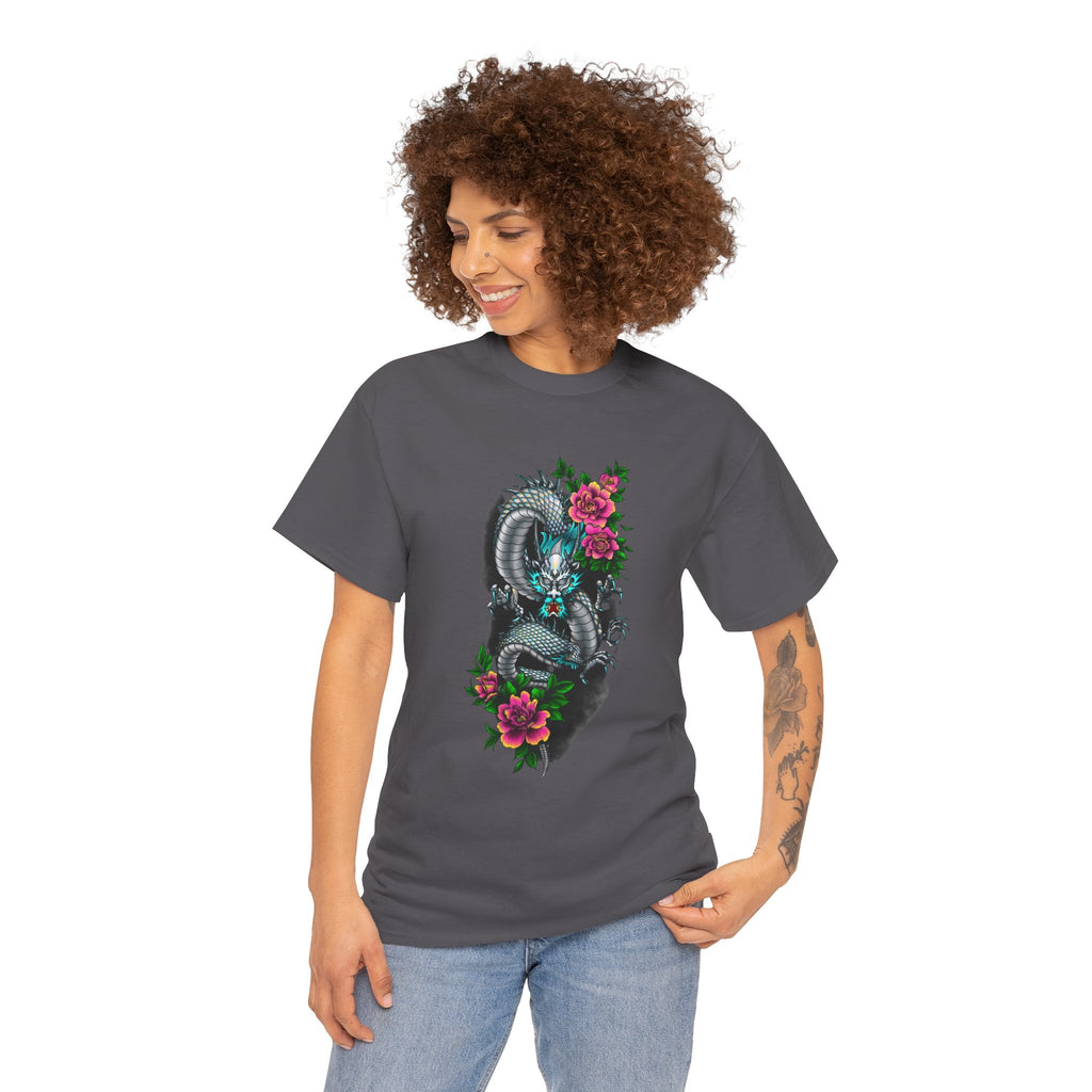Mythic Dragon & Peonies Tattoo T-Shirt – Lara Davenport x Trash Cult Supply Co. Collab (Gildan 5000)