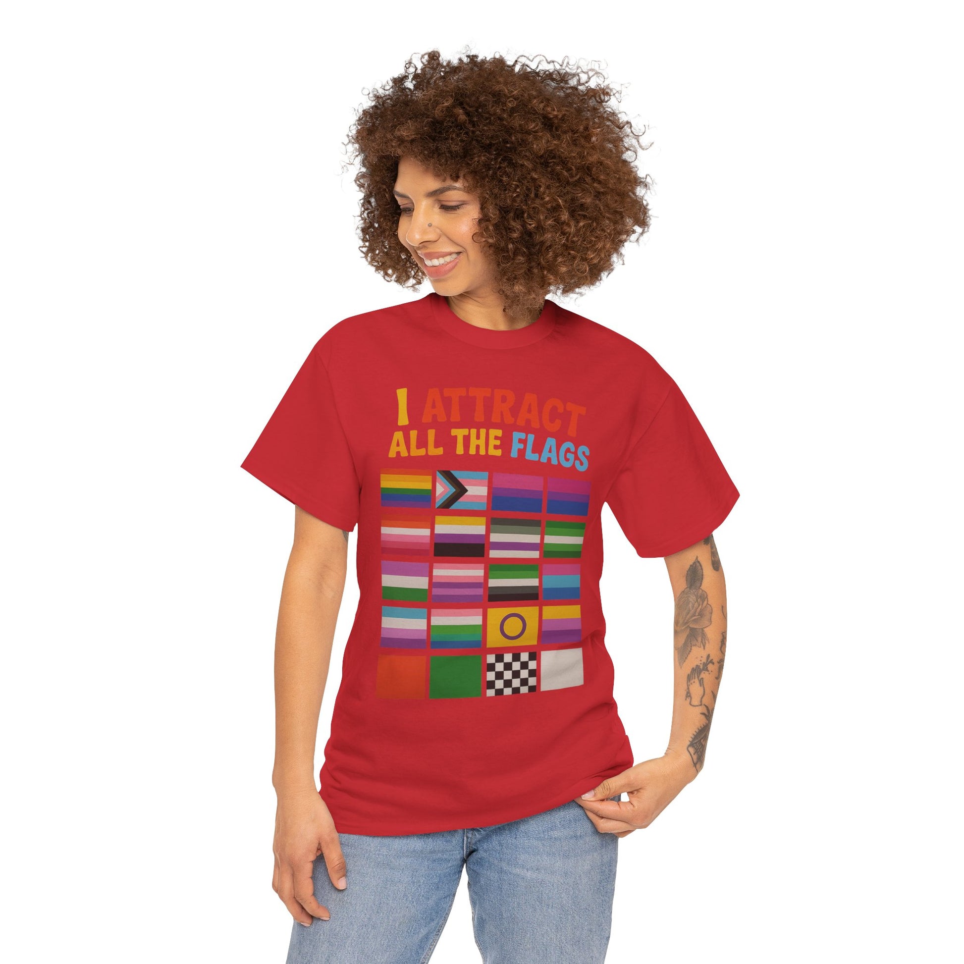 I Attract All The Flags LGBTQ Pride T-Shirt – Funny Inclusivity Shirt – Gildan 5000