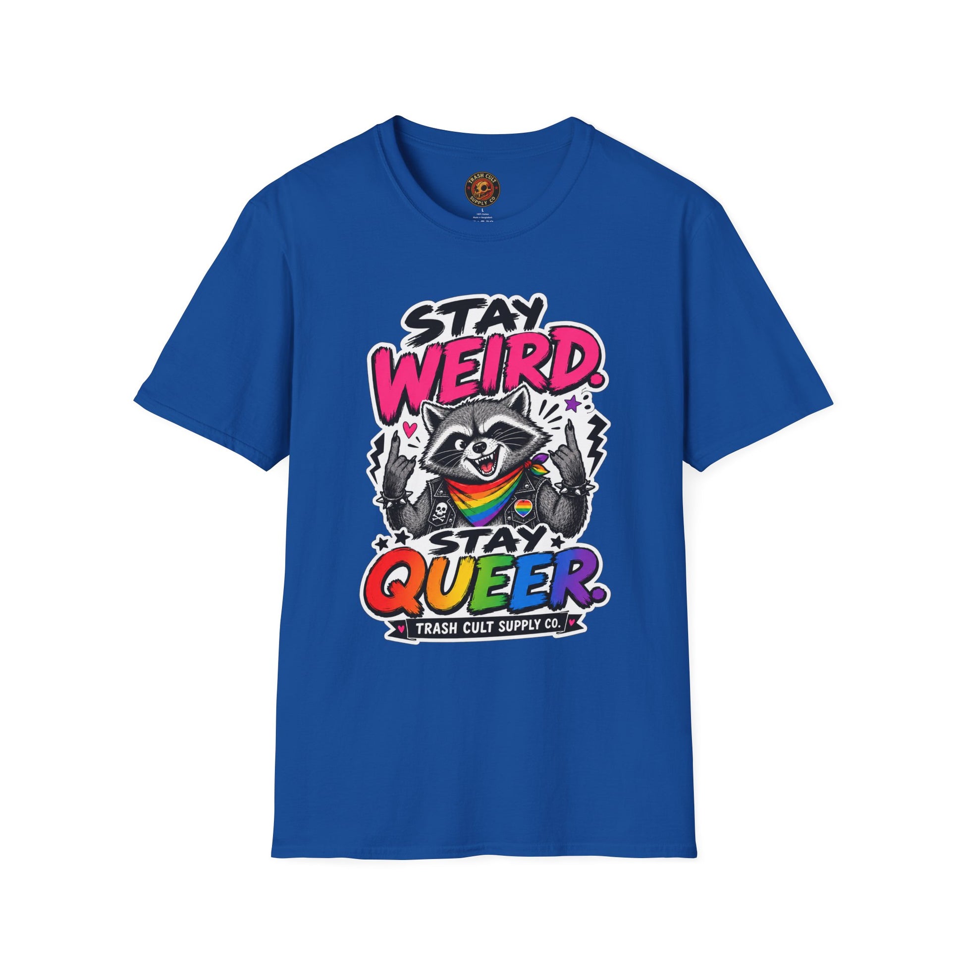 T-Shirt — "Stay Weird" Pride Raccoon Tee (Stay Queer)