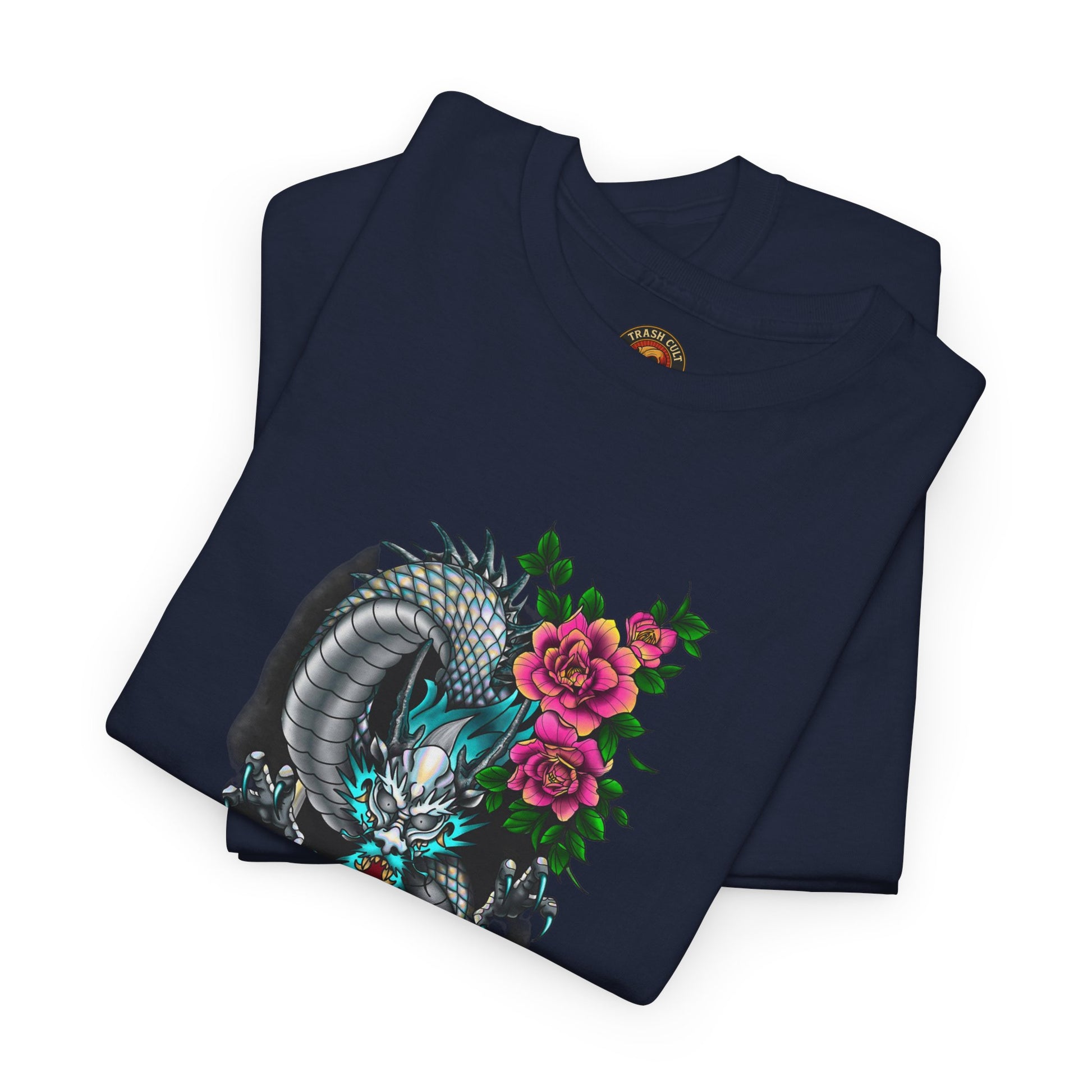 Mythic Dragon & Peonies Tattoo T-Shirt – Lara Davenport x Trash Cult Supply Co. Collab (Gildan 5000)