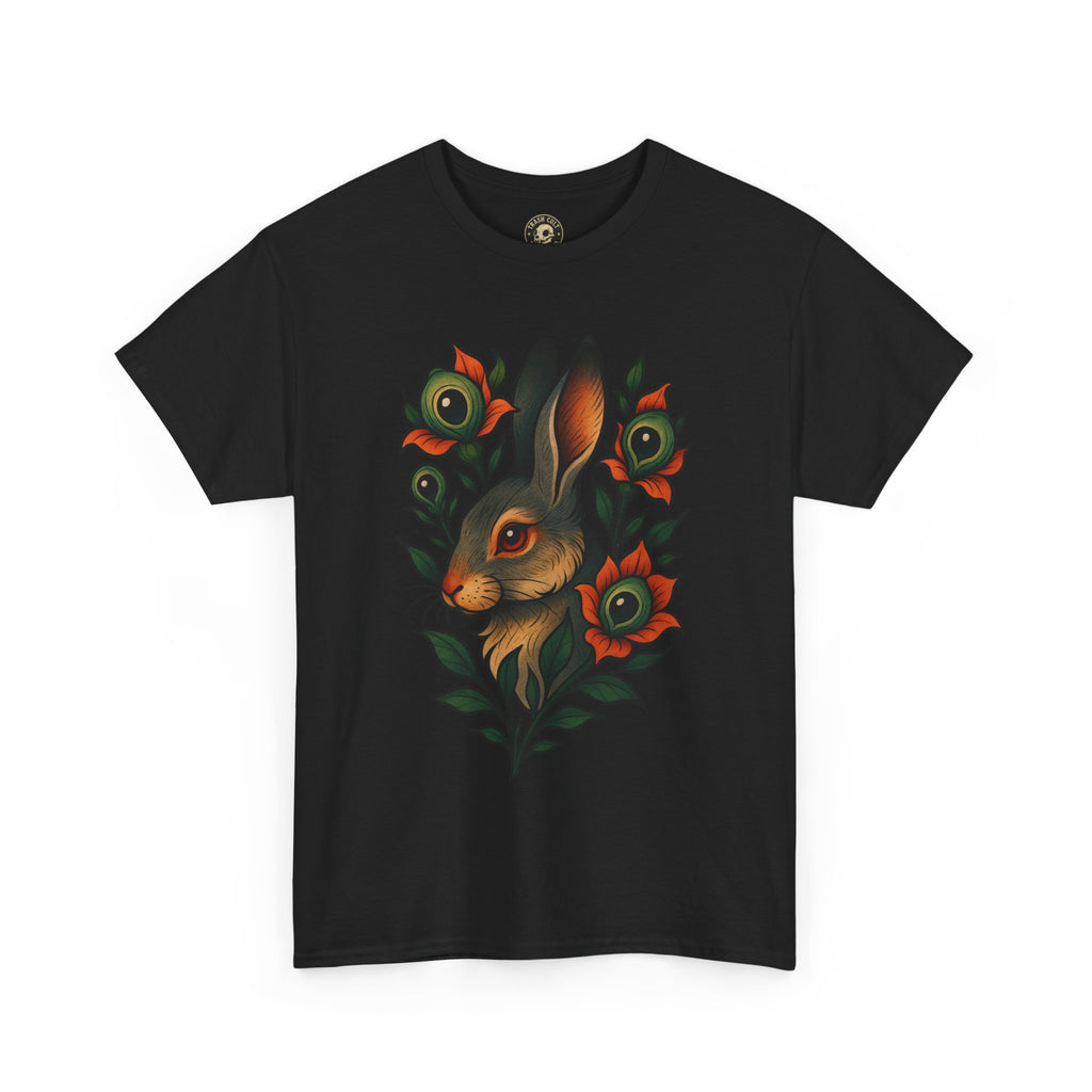 Whimsical Rabbit Floral Tee, Nature Lover Gift, Casual Wear, Eco-Friendly Fashion, Unique Graphic T-Shirt, Year-Round Style