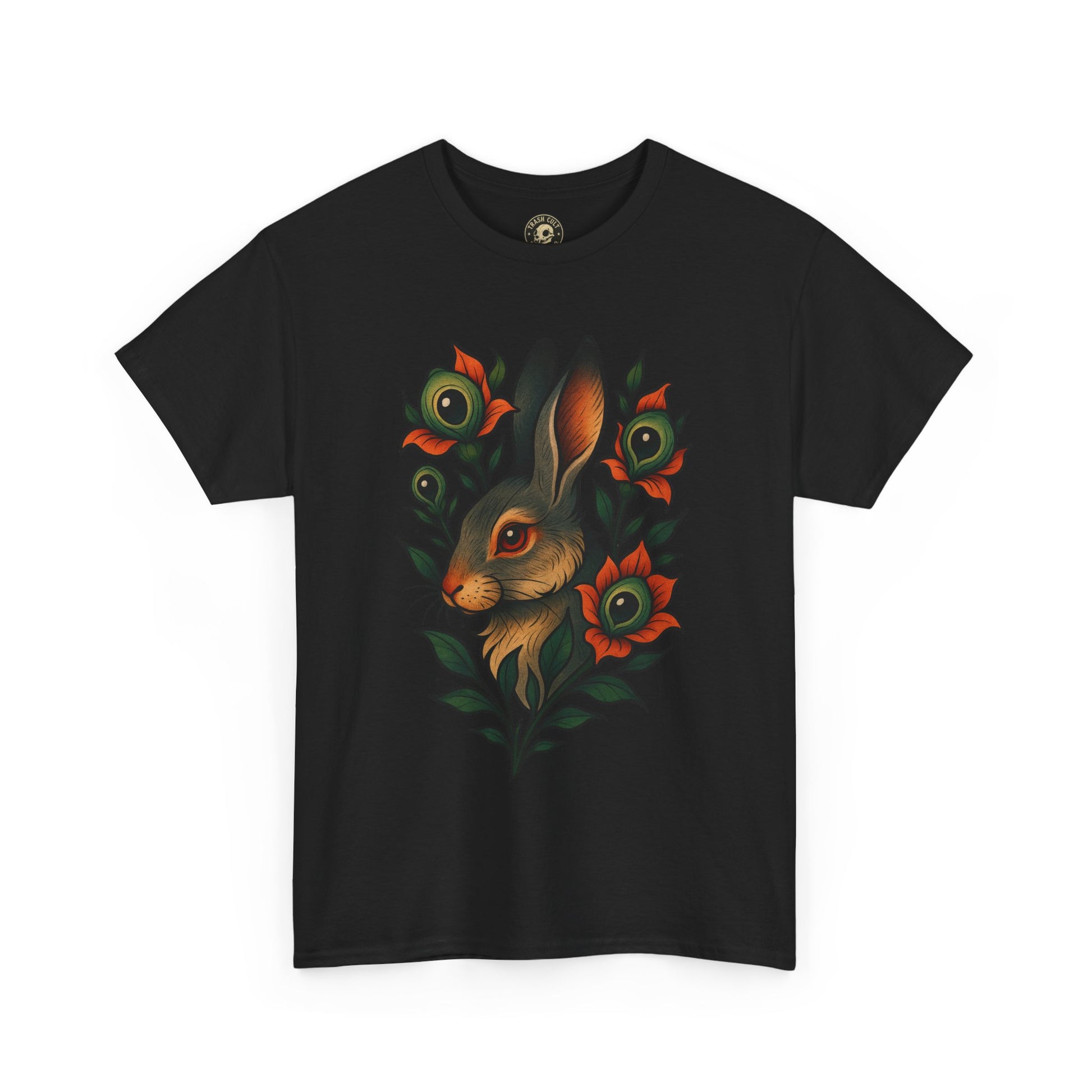 Whimsical Rabbit Floral Tee, Nature Lover Gift, Casual Wear, Eco-Friendly Fashion, Unique Graphic T-Shirt, Year-Round Style