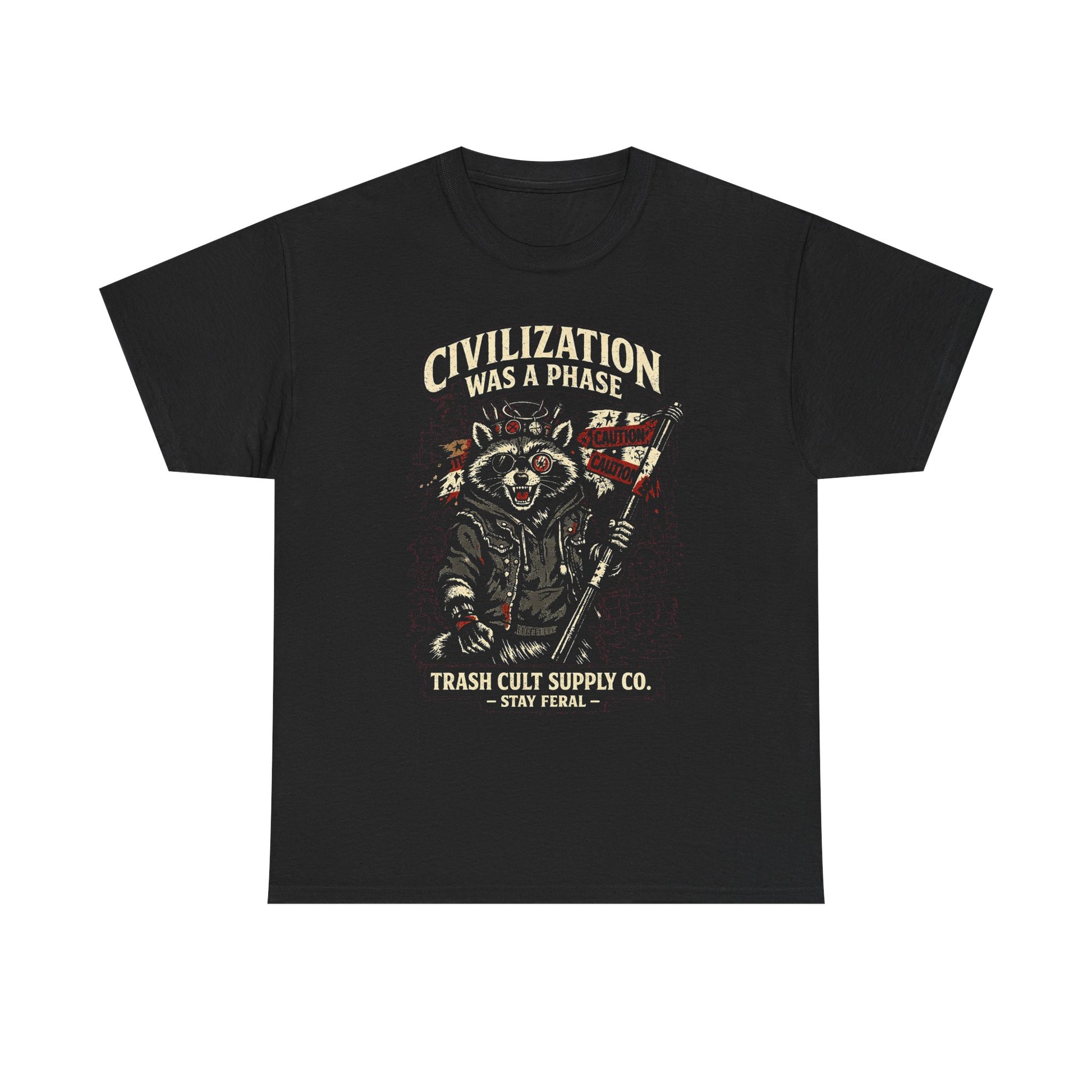 Civilization Was a Phase Raccoon Graphic Tee — Vintage Patriotic Trash Cult Design