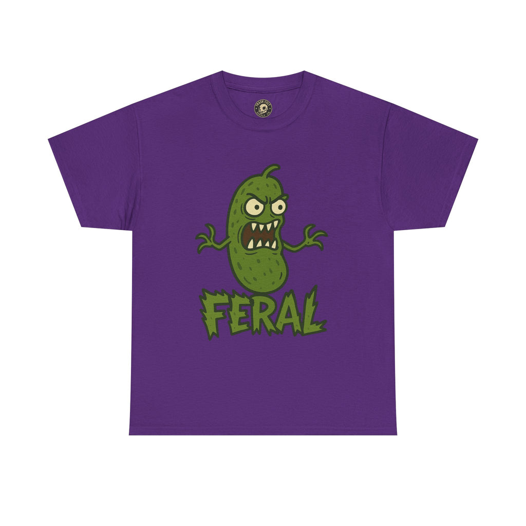 Feral Pickle Cartoon Tee – Trashcore Angry Pickle Shirt – Gildan 5000 Unisex Heavy Cotton