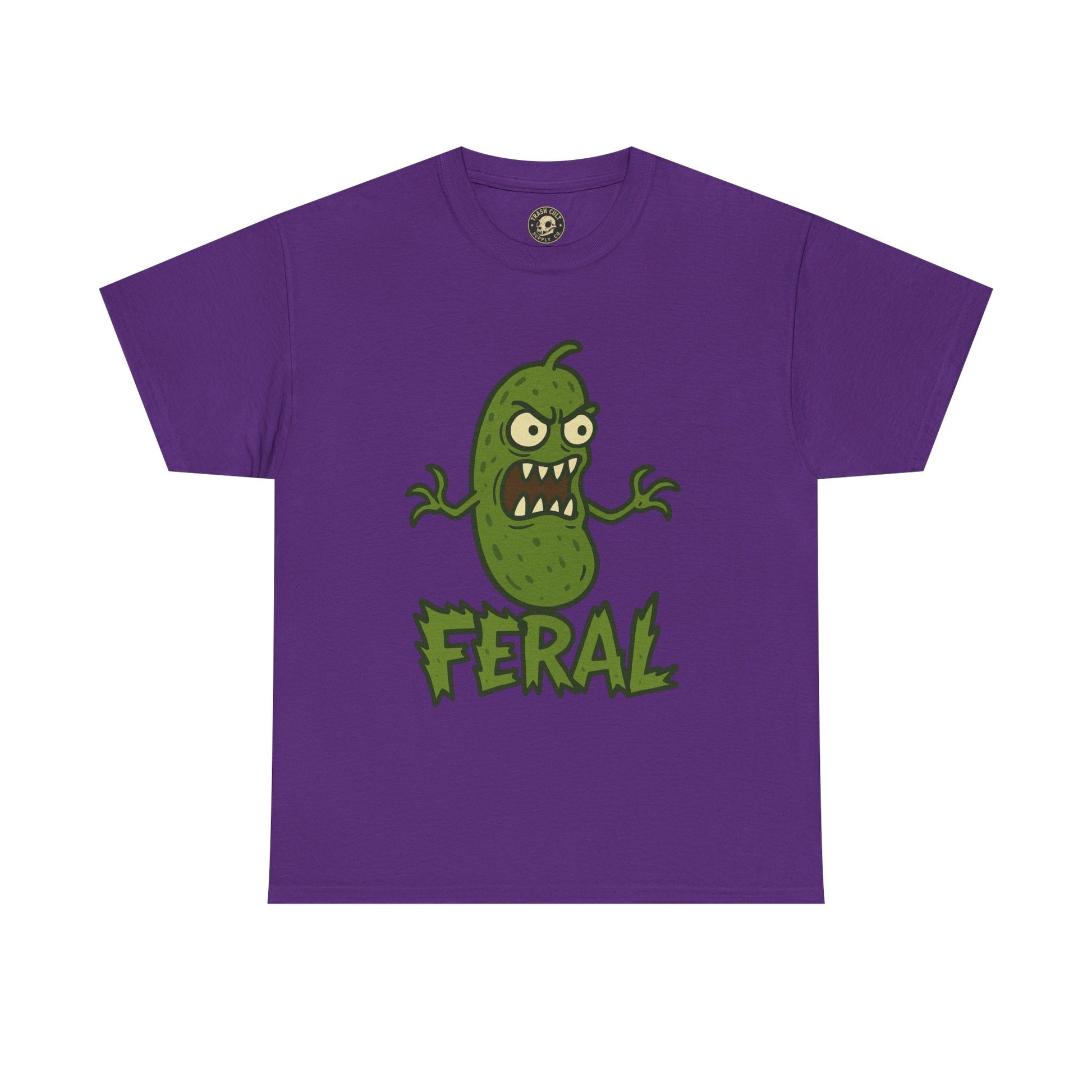Feral Pickle Cartoon Tee – Trashcore Angry Pickle Shirt – Gildan 5000 Unisex Heavy Cotton