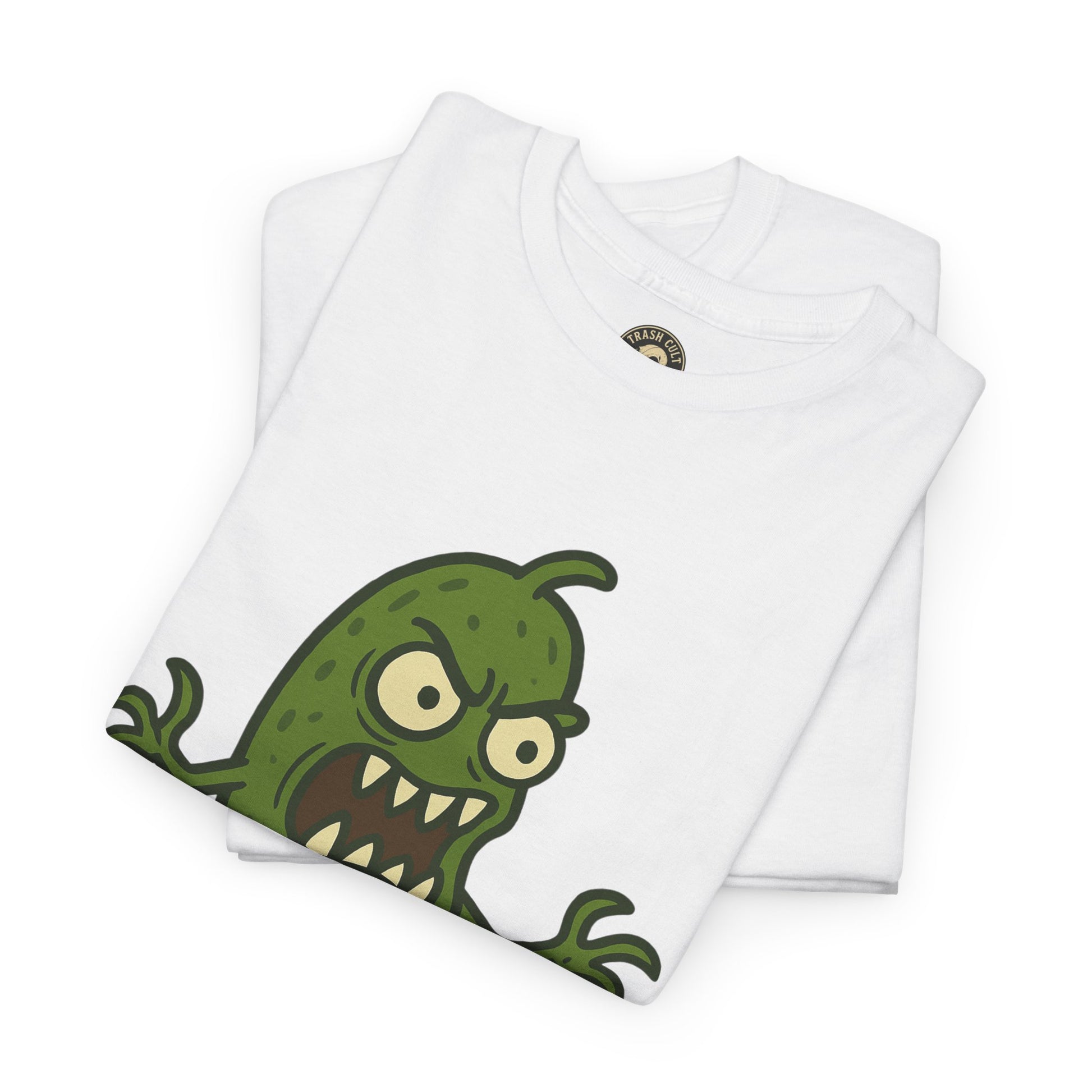 Feral Pickle Cartoon Tee – Trashcore Angry Pickle Shirt – Gildan 5000 Unisex Heavy Cotton