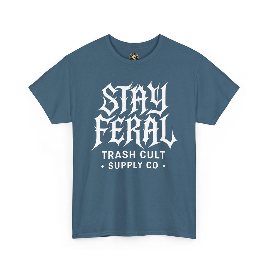 Unisex Heavy Cotton Tee - Stay Feral Graphic Tee, Streetwear Shirt, Gift for Wild Spirits, Eco-Friendly Casualwear, Summer Fashion