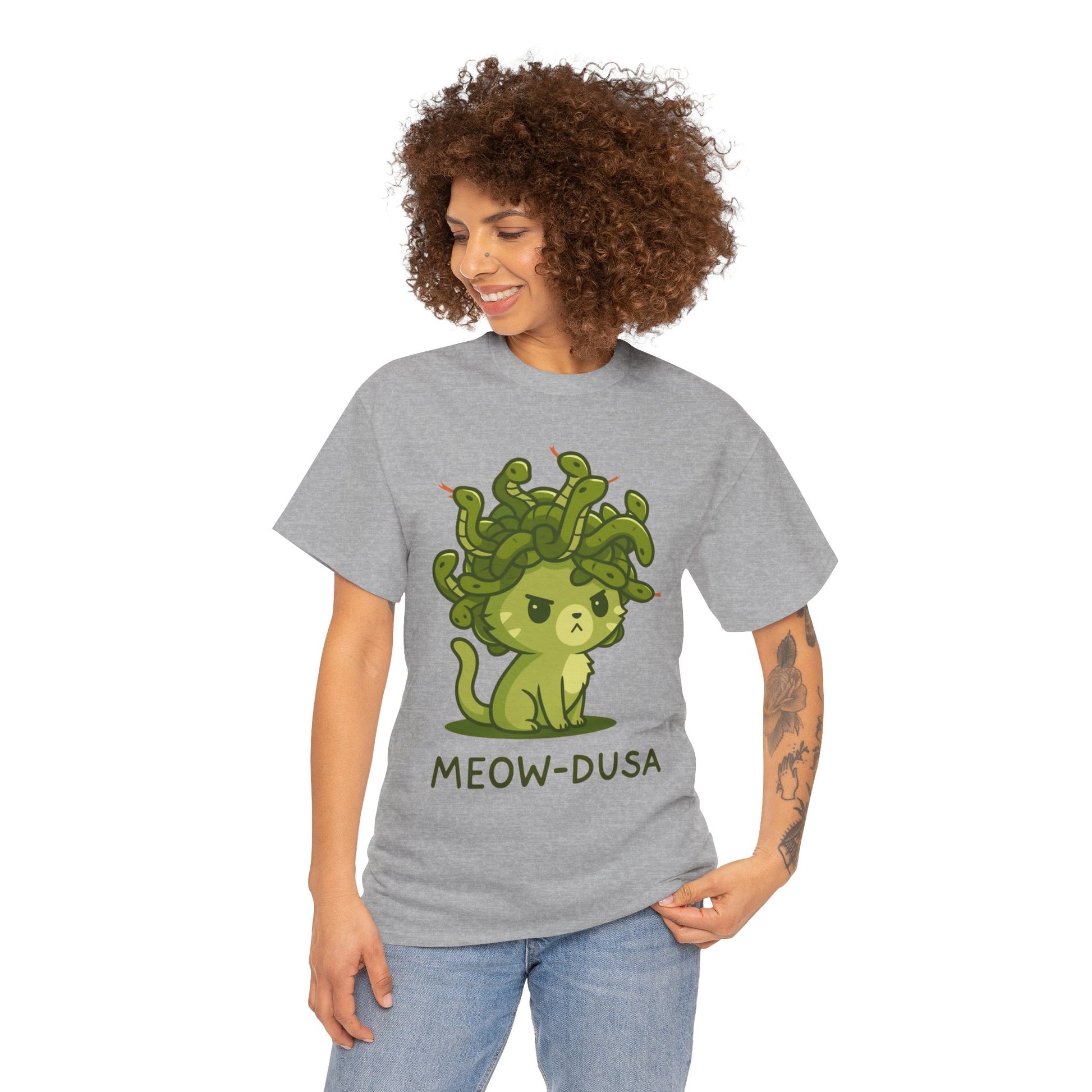 Meow-dusa Funny Cat Medusa T-Shirt – Gildan 5000 Heavy Cotton Tee