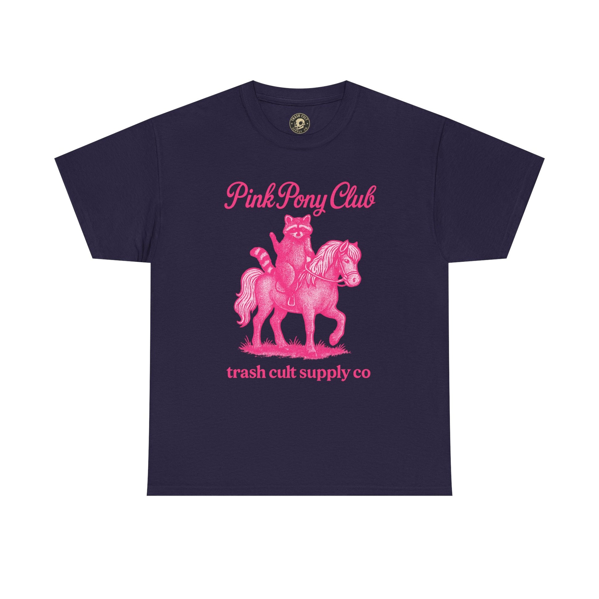 Pink Pony Club Raccoon Riding Pony Shirt – Vintage Hot Pink Halftone Tee by Trash Cult Supply Co