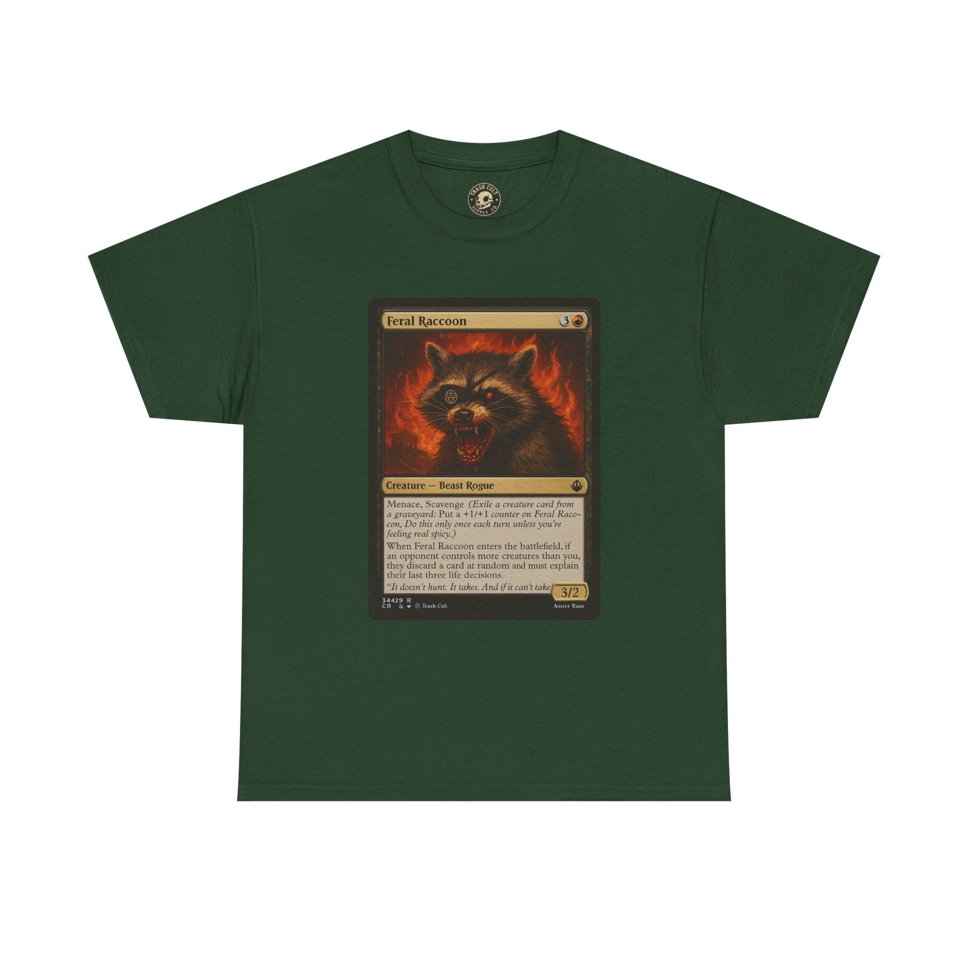 Feral Raccoon Magic Card Shirt – MTG-Inspired Beast Rogue Tee, Trash Cult Creature Card, Gildan 5000 Unisex T-Shirt