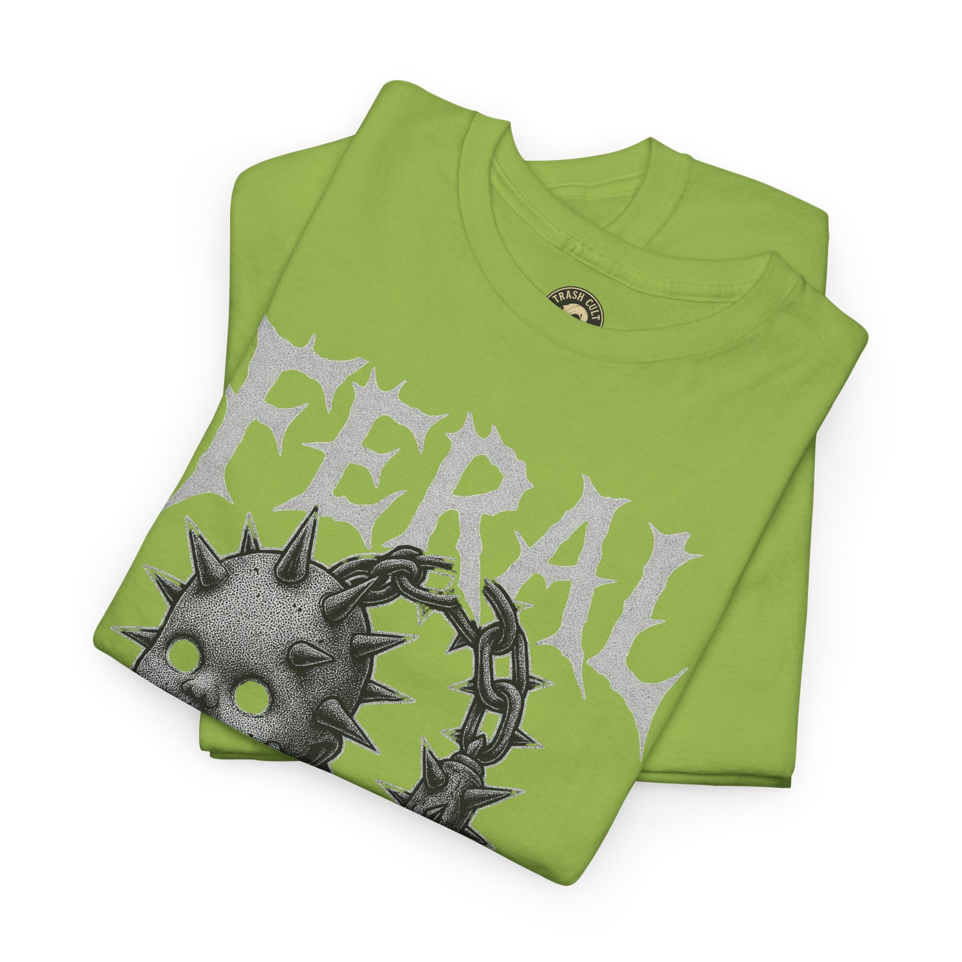 FERAL Spiked Doll Flail Tee – Halftone Gothic Weapon Shirt | Trash Cult Supply Co. | Gildan 5000