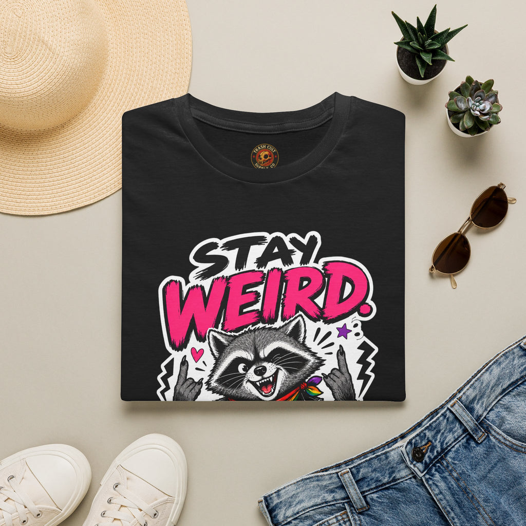 T-Shirt — "Stay Weird" Pride Raccoon Tee (Stay Queer)