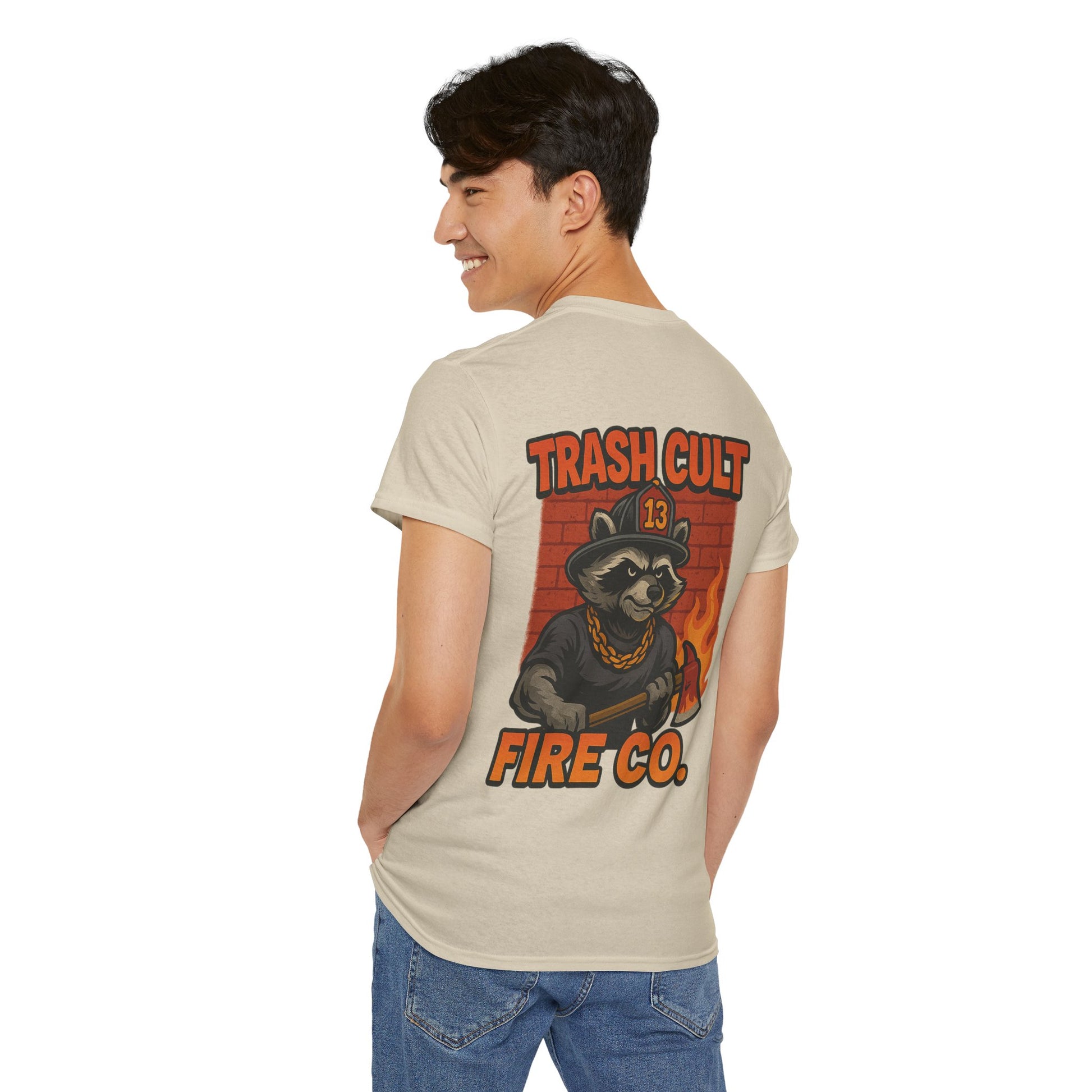 Trash Cult Fire Co. Unisex Tee - Quirky Raccoon Design, Fun Gift, Casual Wear, Firefighter Humor, Unique Apparel