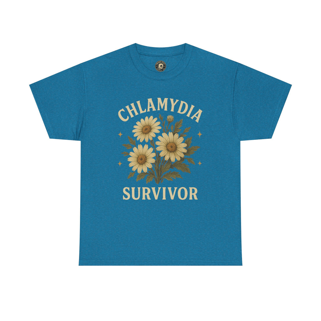Chlamydia Survivor Vintage Floral Tee – Funny Bold Statement Shirt – Gildan 5000 Unisex Heavy Cotton