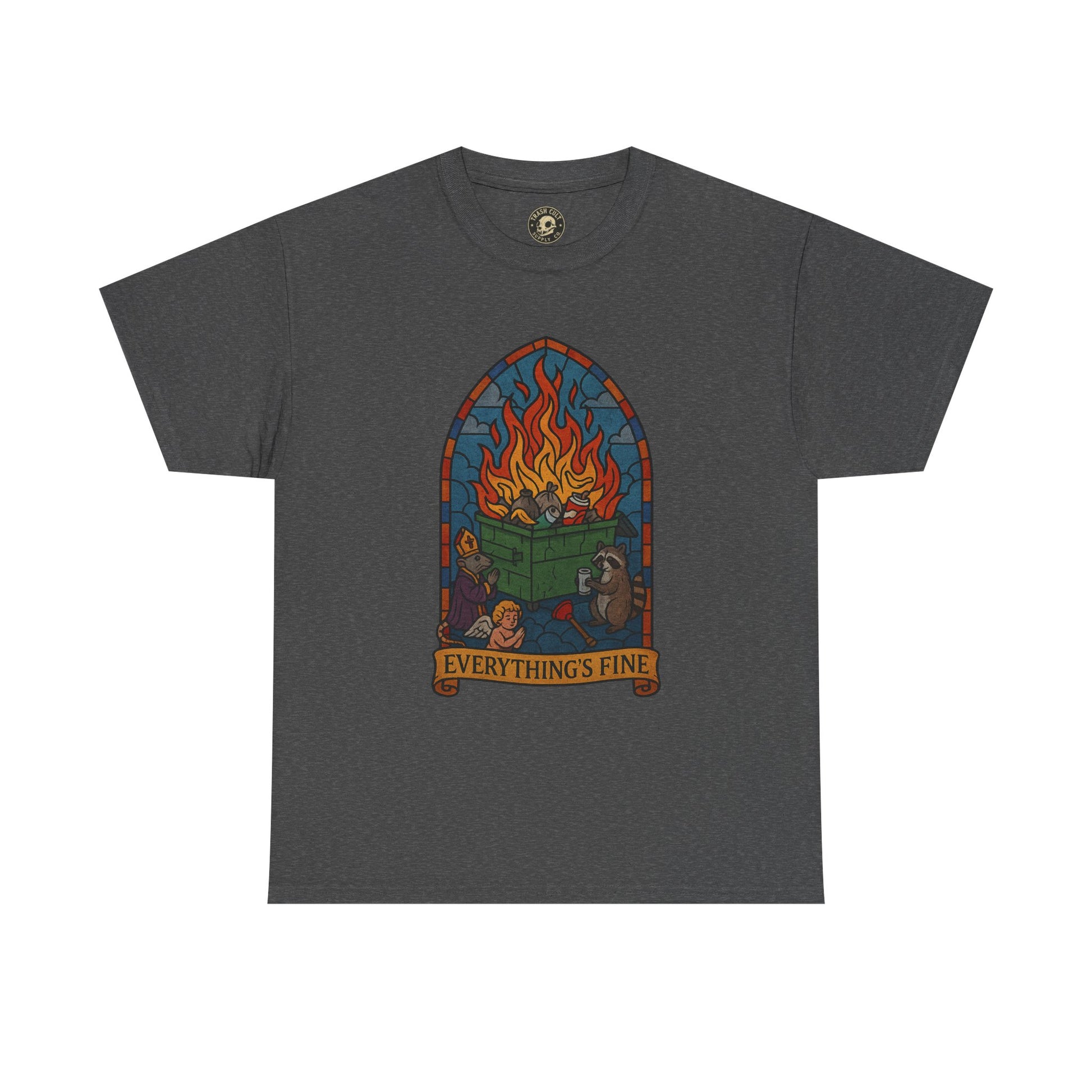 "Everything's Fine" Unisex Heavy Cotton Tee - Casual Wear, Gift for Friends, Home Decor, Everyday Style, Relaxed Fit