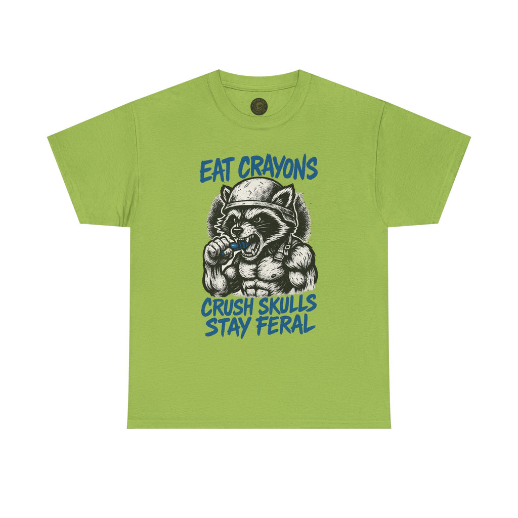 Eat Crayons Crush Skulls Stay Feral Military Raccoon Shirt – Gildan 5000