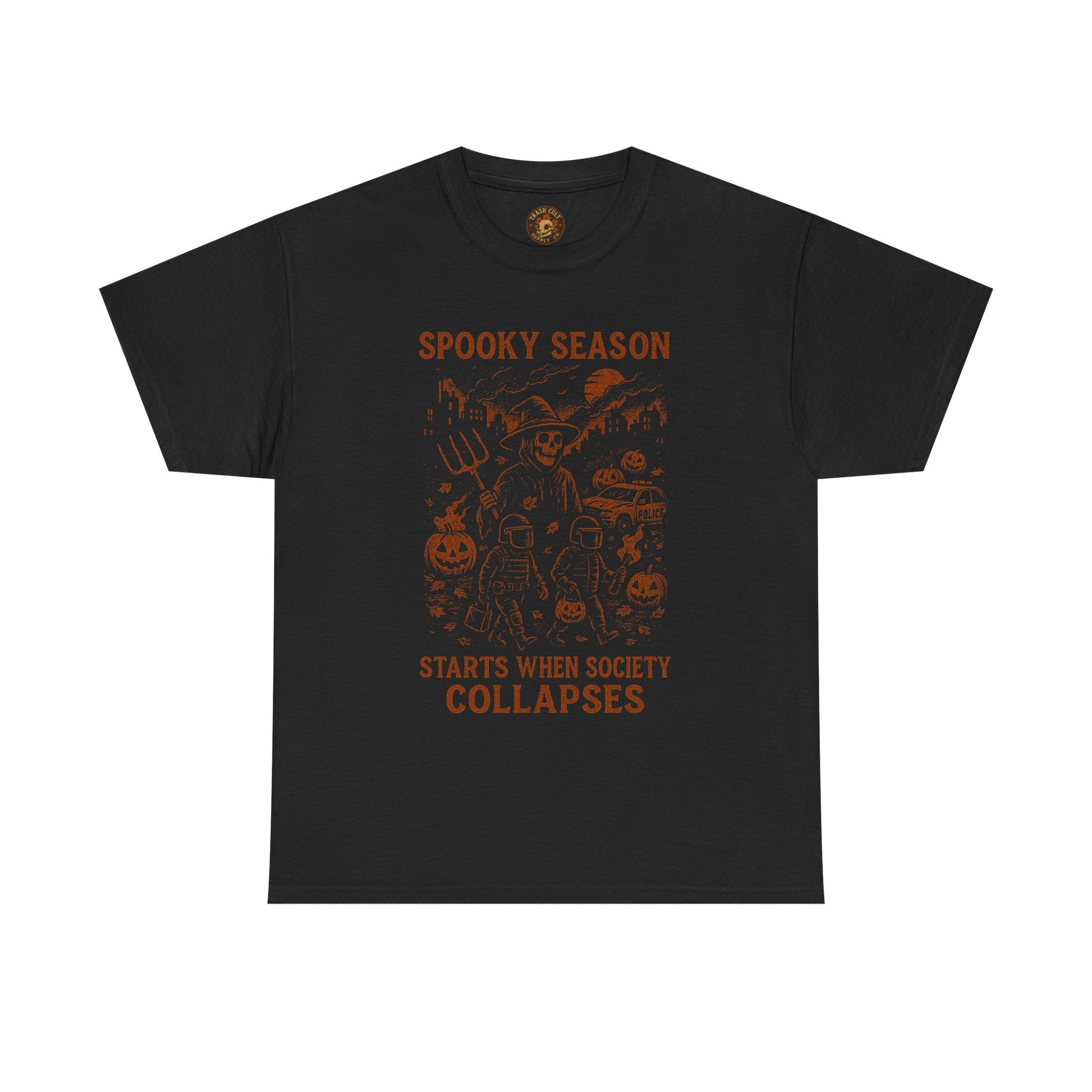 Spooky Season T-Shirt – “Starts When Society Collapses” – Fall of Humanity Collection – Trash Cult Supply Co.