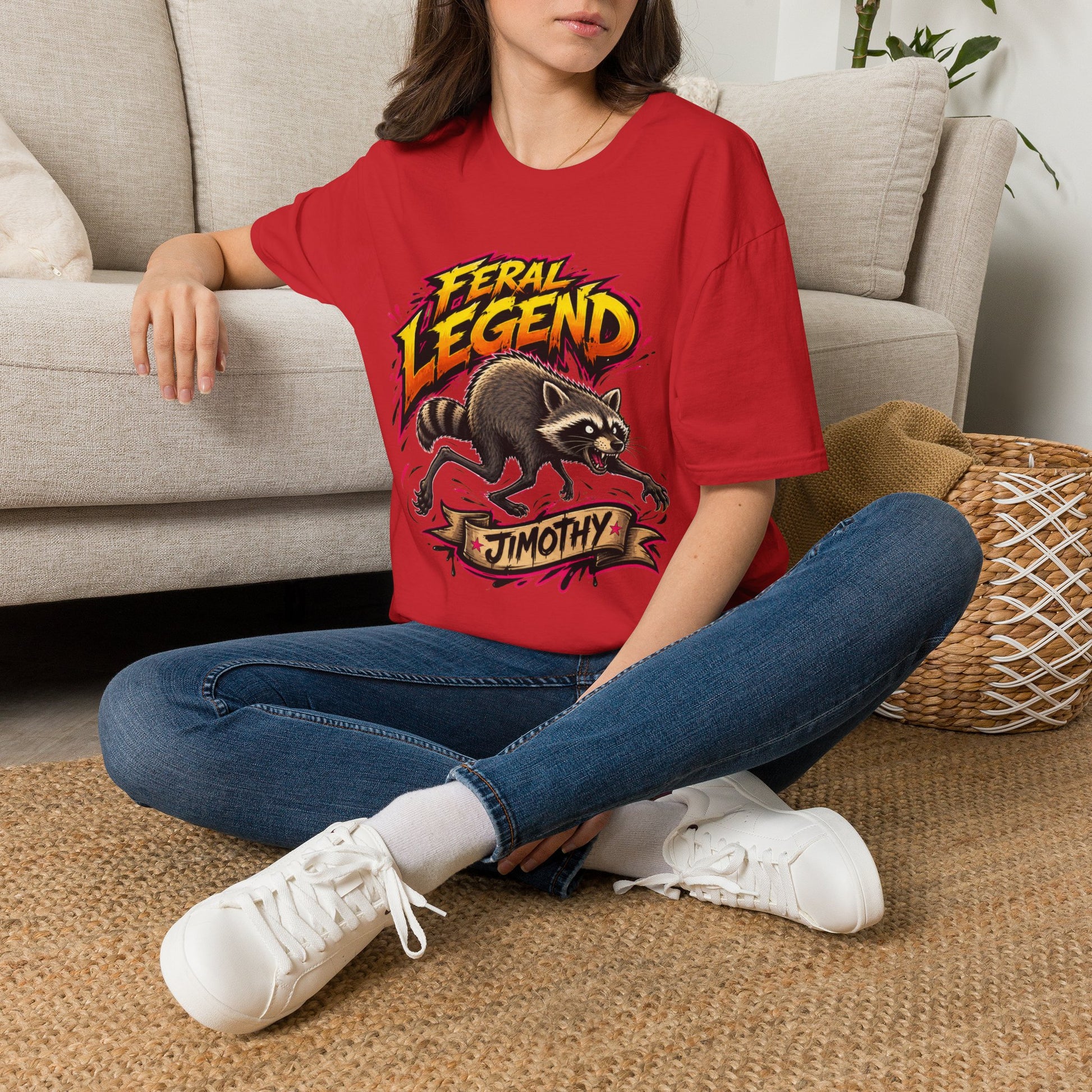 Feral Legend Raccoon Jimothy T-Shirt — Bold Graphic Tee