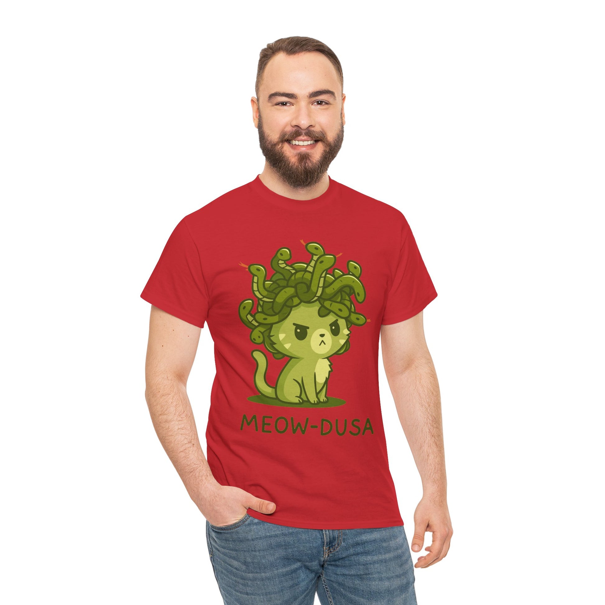 Meow-dusa Funny Cat Medusa T-Shirt – Gildan 5000 Heavy Cotton Tee