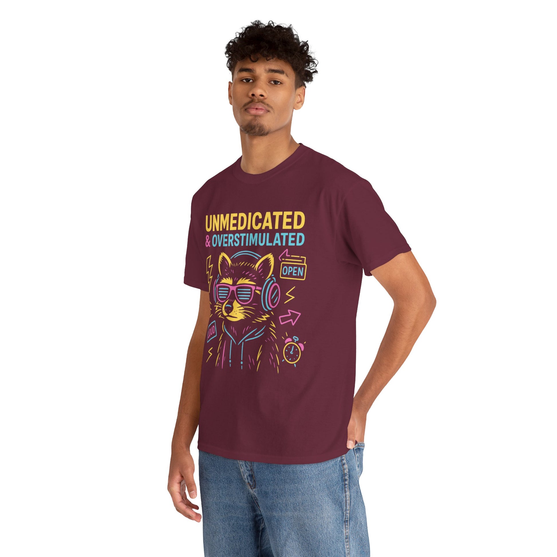 Unmedicated & Overstimulated Neon Raccoon ADHD Shirt – Trash Cult Supply Co. – Gildan 5000