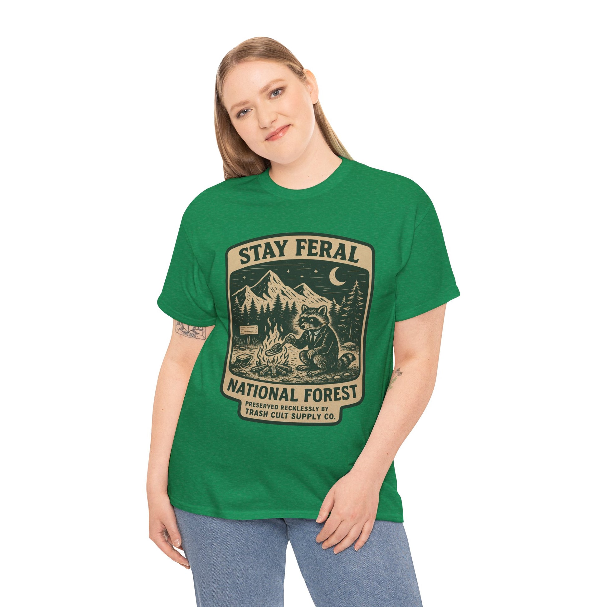 Stay Feral National Forest Shirt – Vintage Raccoon Camping Tee – Trash Cult Supply Co – Gildan 5000
