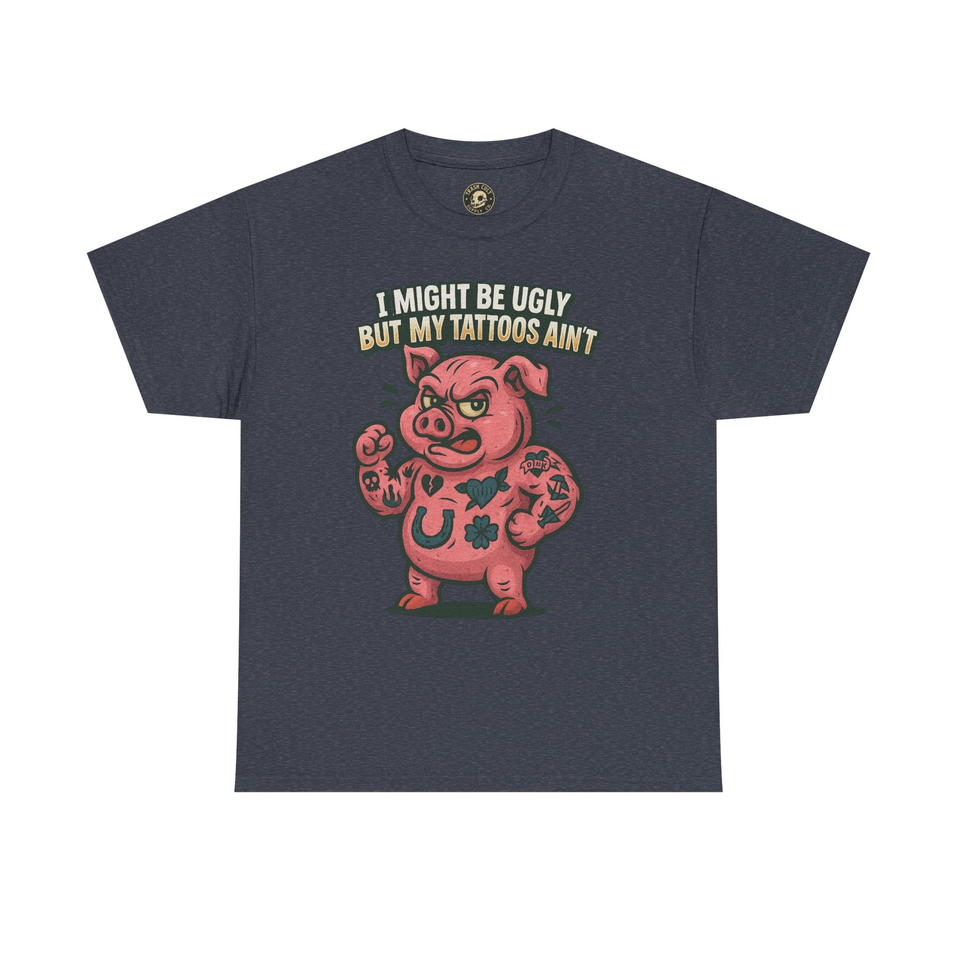 Funny Pig Tattoo Unisex Heavy Cotton Tee, Graphic Shirt, Gift for Tattoo Lovers, Casual Wear, Humor Tees