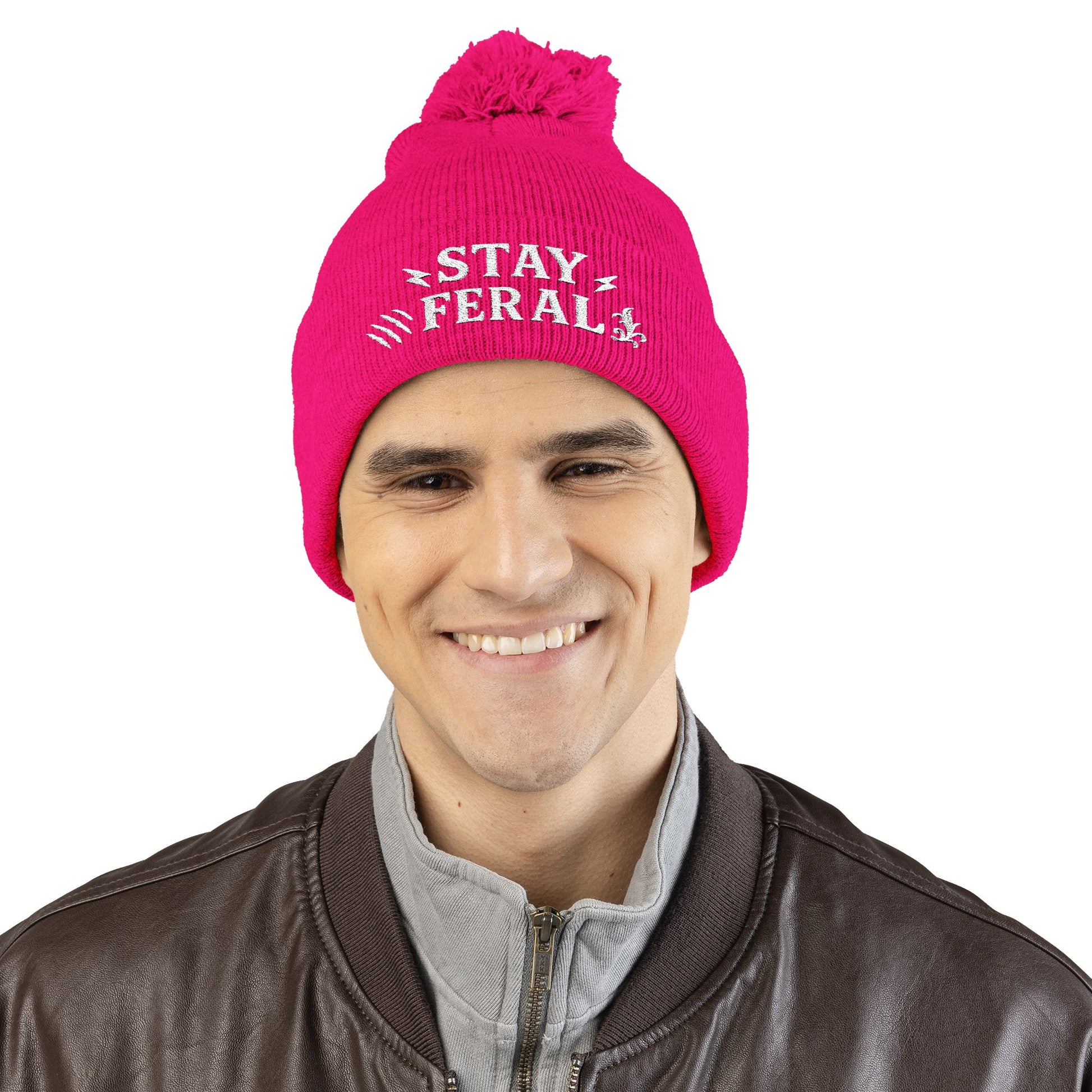 Stay Feral Pom-Pom Knit Cap, Cozy Winter Beanie, Embroidered Hats for Adventurers, Gift for Outdoorsy Friends, Stylish Cold Weather [...]