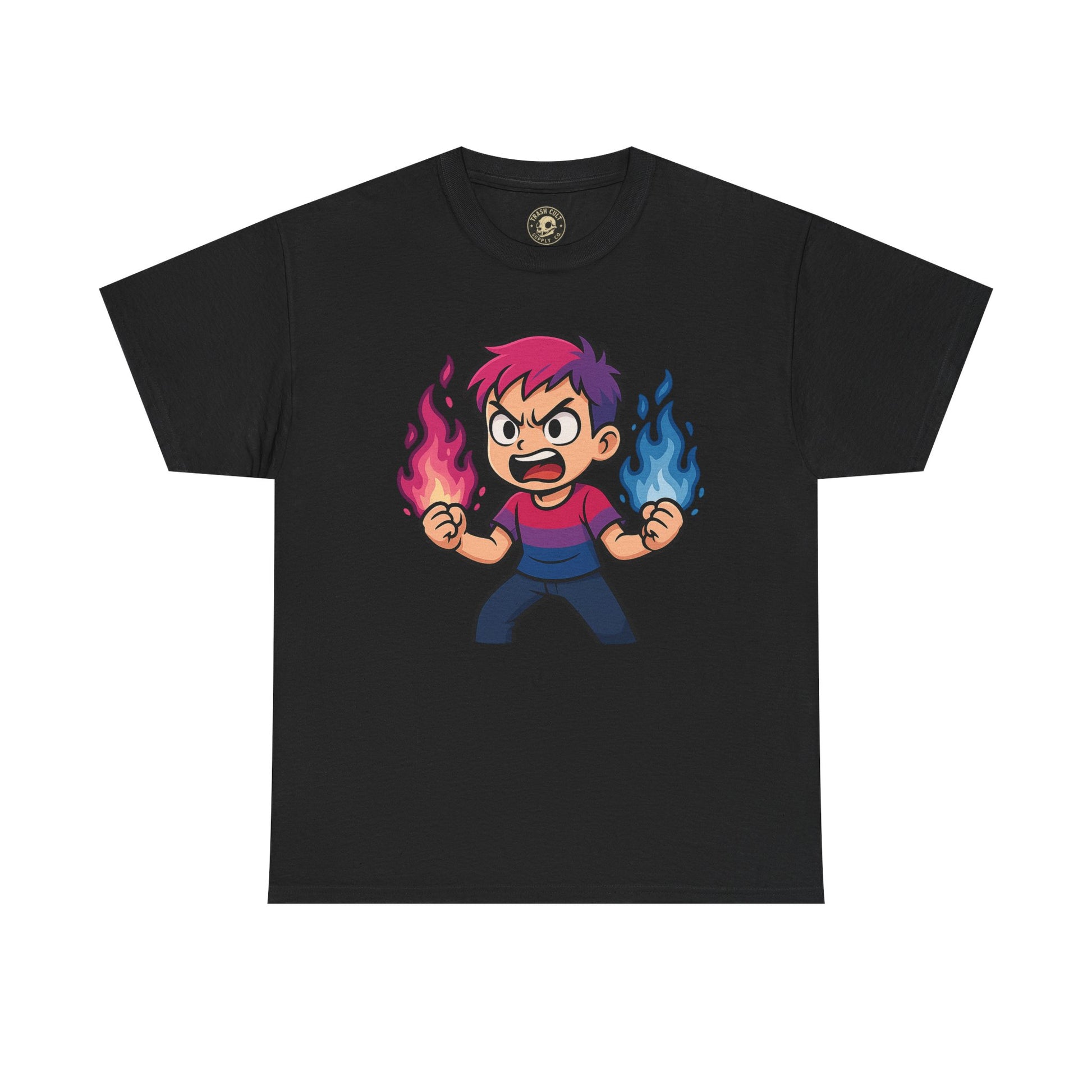 Bi-Furious Cartoon Pride Tee – Unisex Heavy Cotton Shirt for Gamers, Comic Fans & LGBTQ+ Allies