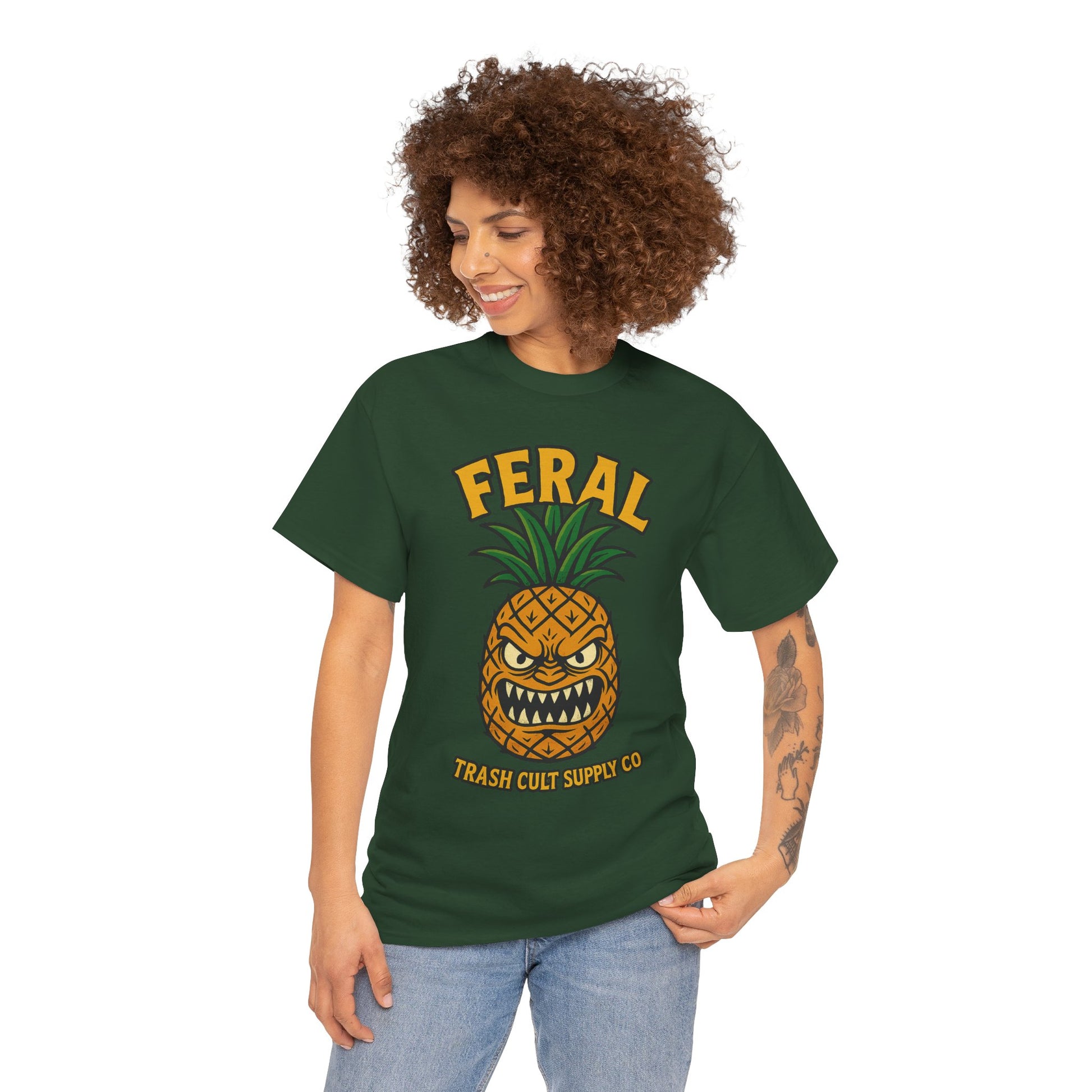 Feral Evil Pineapple Shirt – Aggressive Fruit Trashcore Tee – Gildan 5000 Unisex