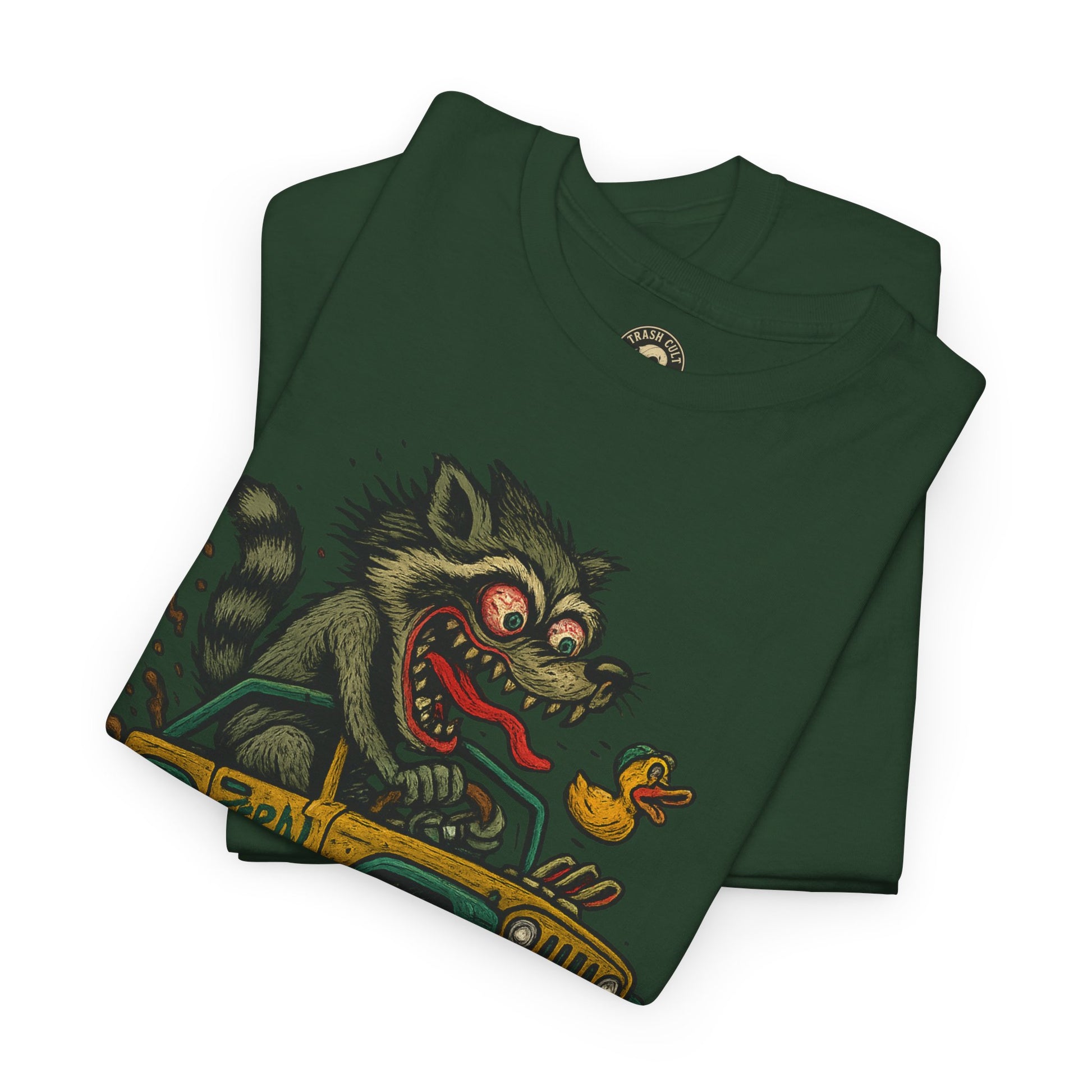 Feral Jeep Raccoon Shirt – Ed Roth Style Off-Road Chaos | Trash Cult Supply Co | Gildan 5000 Tee