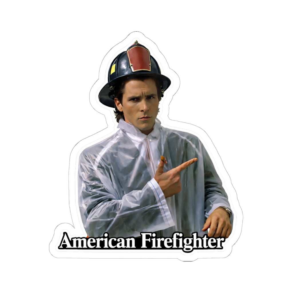 American Firefighter Kiss-Cut Sticker — Retro Fireman Laptop Decal