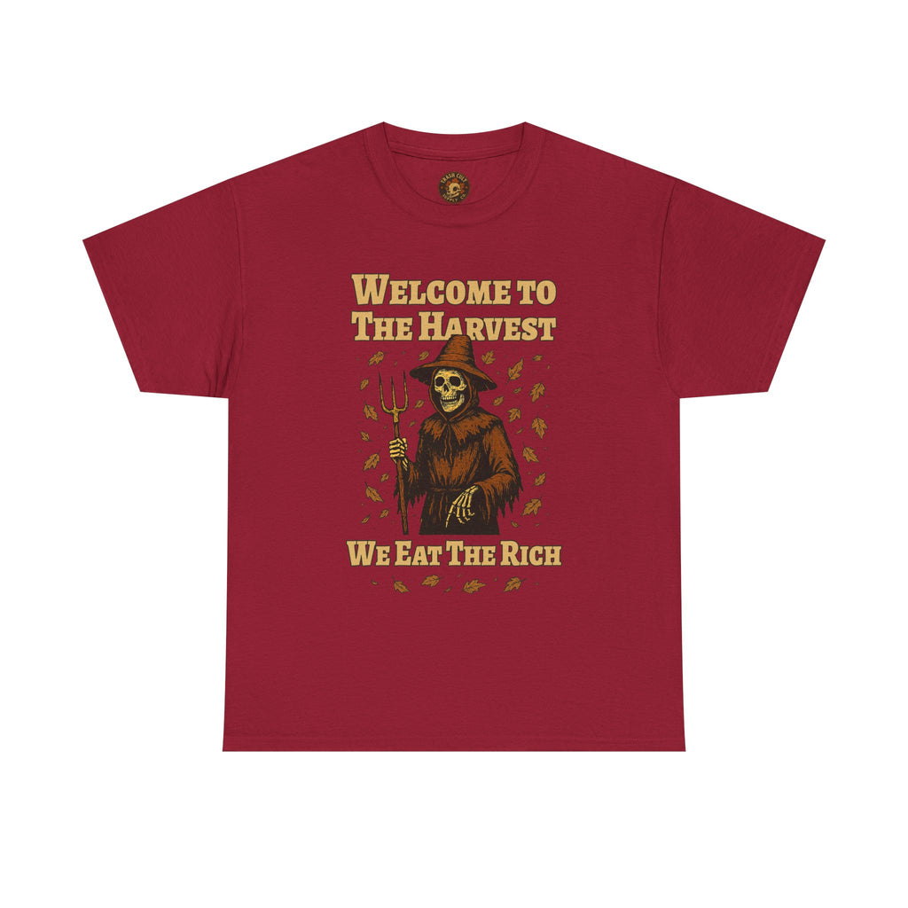 Eat the Rich Shirt – Welcome to the Harvest Skeleton Scarecrow Tee – Fall of Humanity Collection – Trash Cult Supply Co.