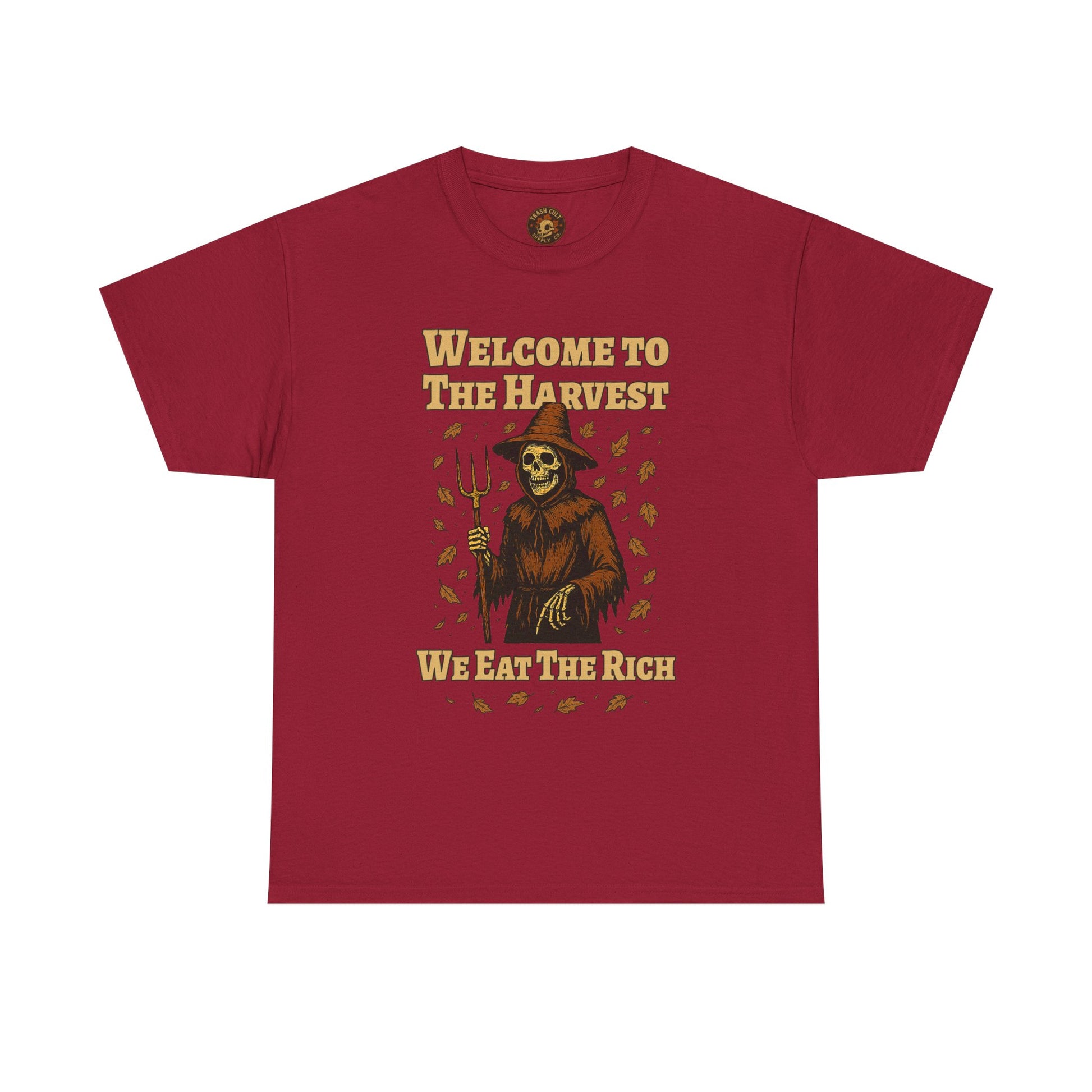 Eat the Rich Shirt – Welcome to the Harvest Skeleton Scarecrow Tee – Fall of Humanity Collection – Trash Cult Supply Co.