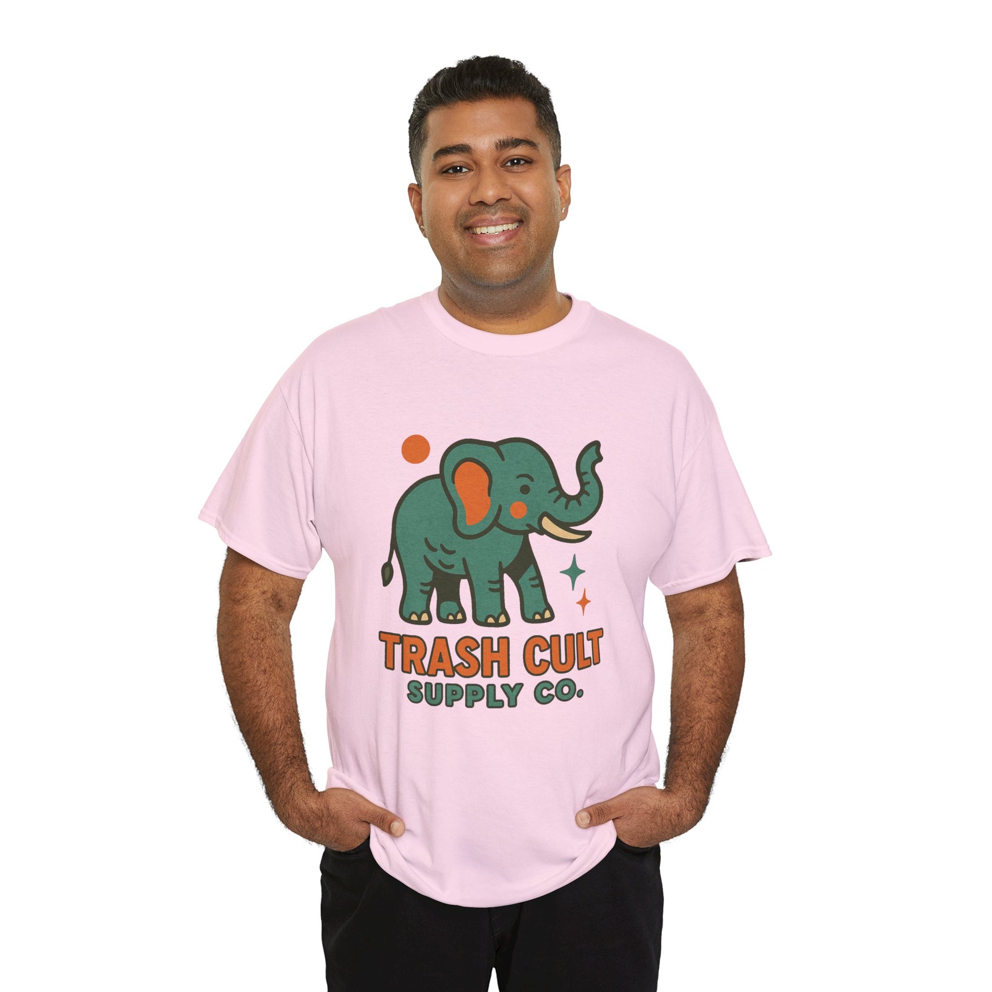 Trash Cult Elephant Unisex Heavy Cotton Tee, Eco-Friendly Shirt, Cool Casual Tee, Gift for Animal Lovers, Vintage Style T-Shirt